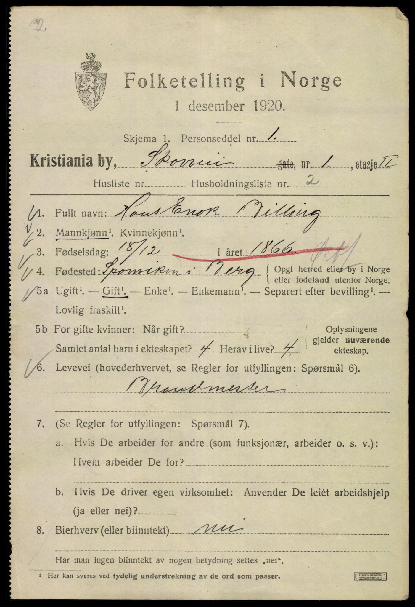 SAO, Folketelling 1920 for 0301 Kristiania kjøpstad, 1920, s. 515305