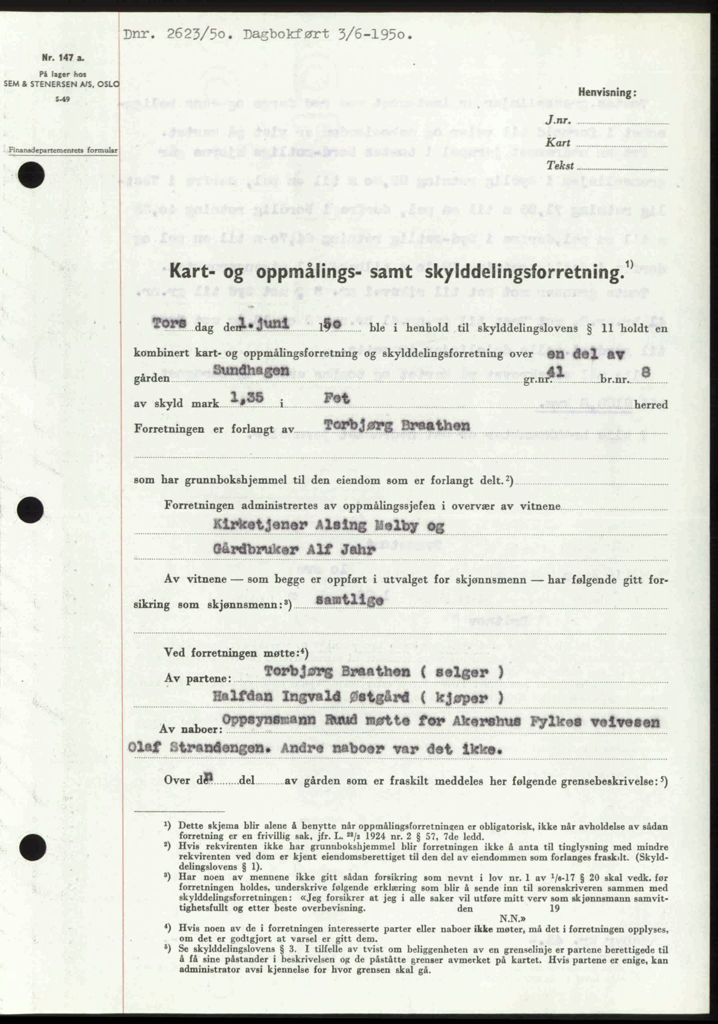 Nedre Romerike sorenskriveri, SAO/A-10469/G/Gb/Gbd/L0030: Pantebok nr. 30, 1950-1950, Dagboknr: 2623/1950