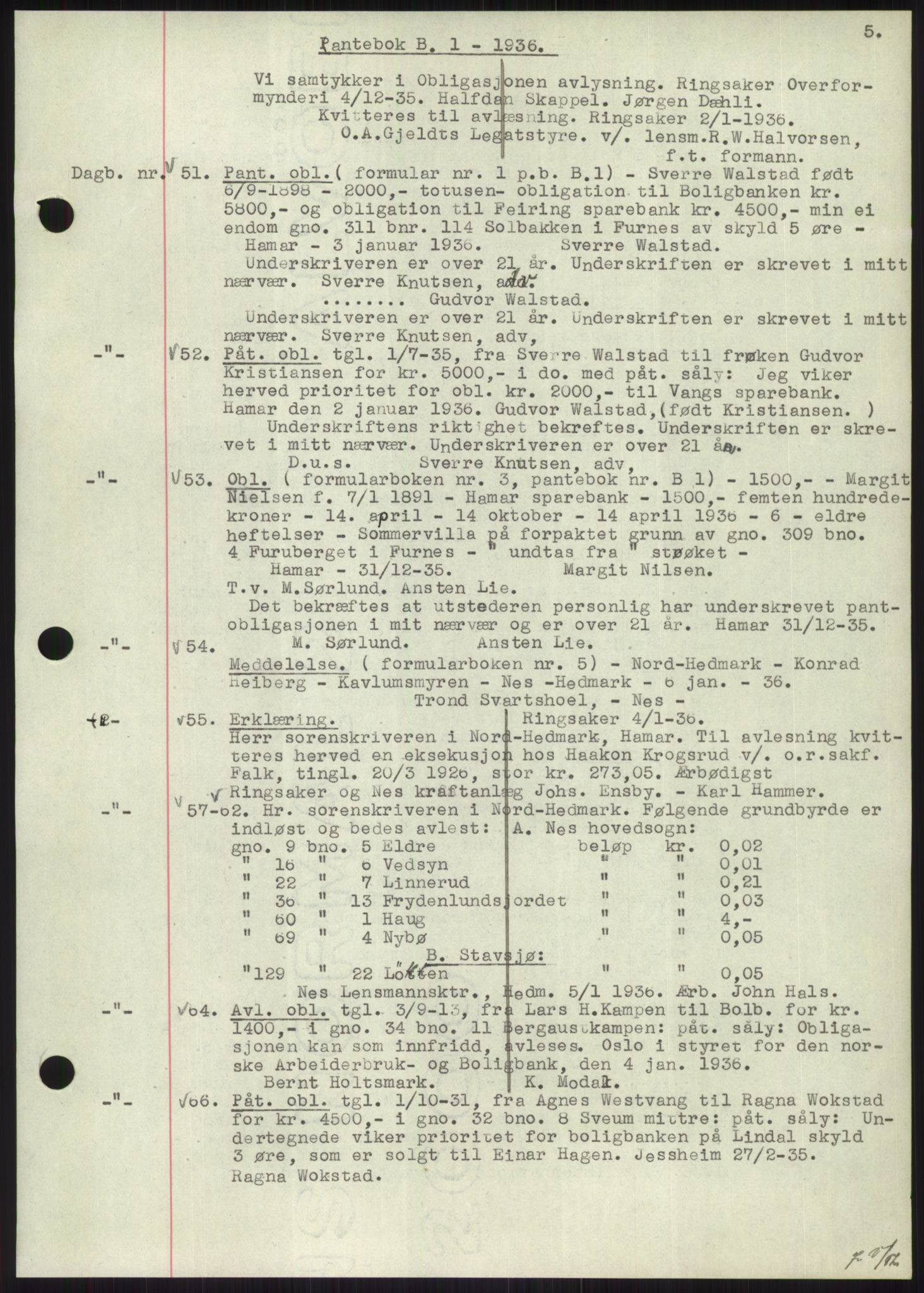 Nord-Hedmark sorenskriveri, SAH/TING-012/H/Hb/Hbf/L0001: Pantebok nr. B1, 1936-1936, Dagboknr: 51/1936