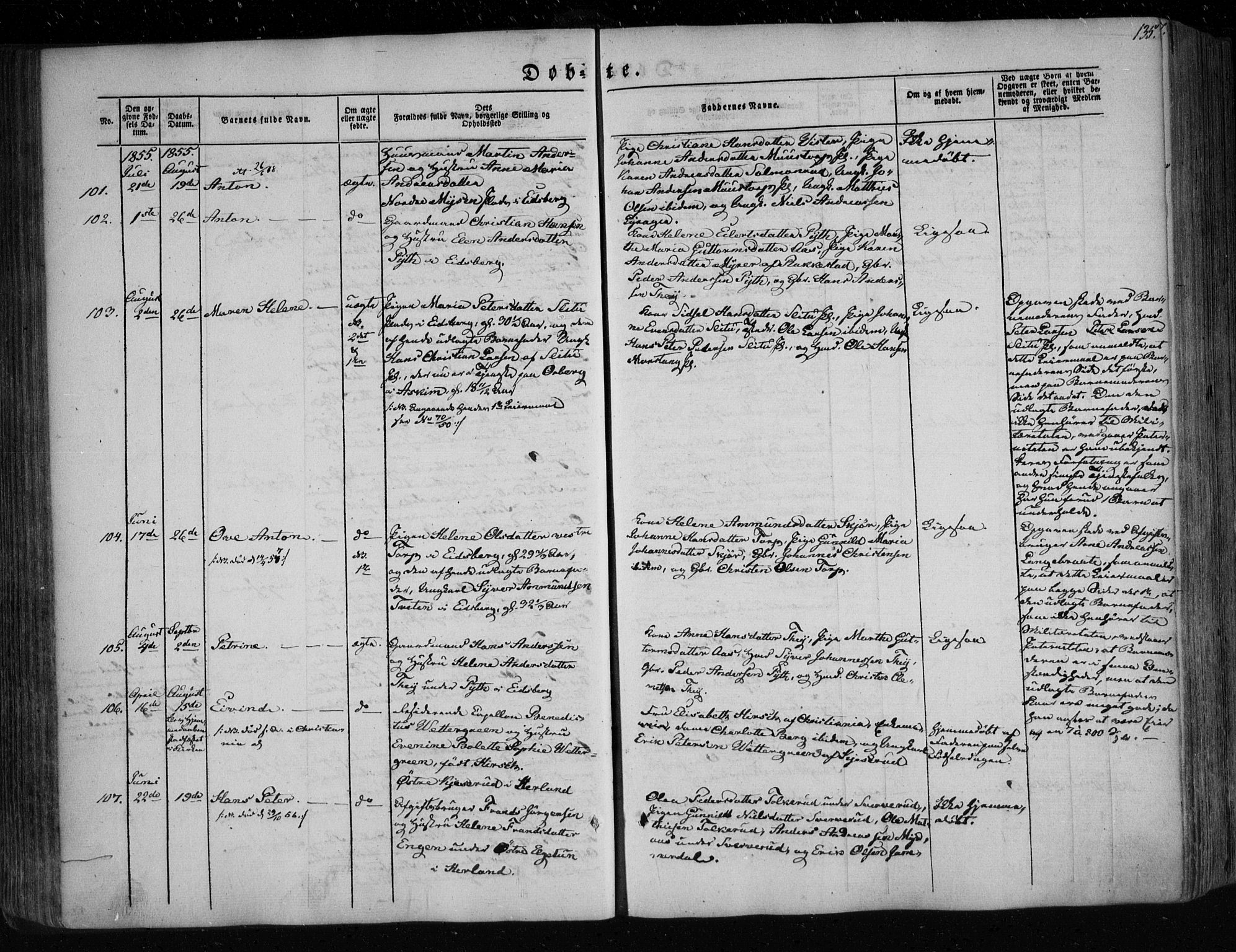 Eidsberg prestekontor Kirkebøker, AV/SAO-A-10905/F/Fa/L0009: Ministerialbok nr. I 9, 1849-1856, s. 135