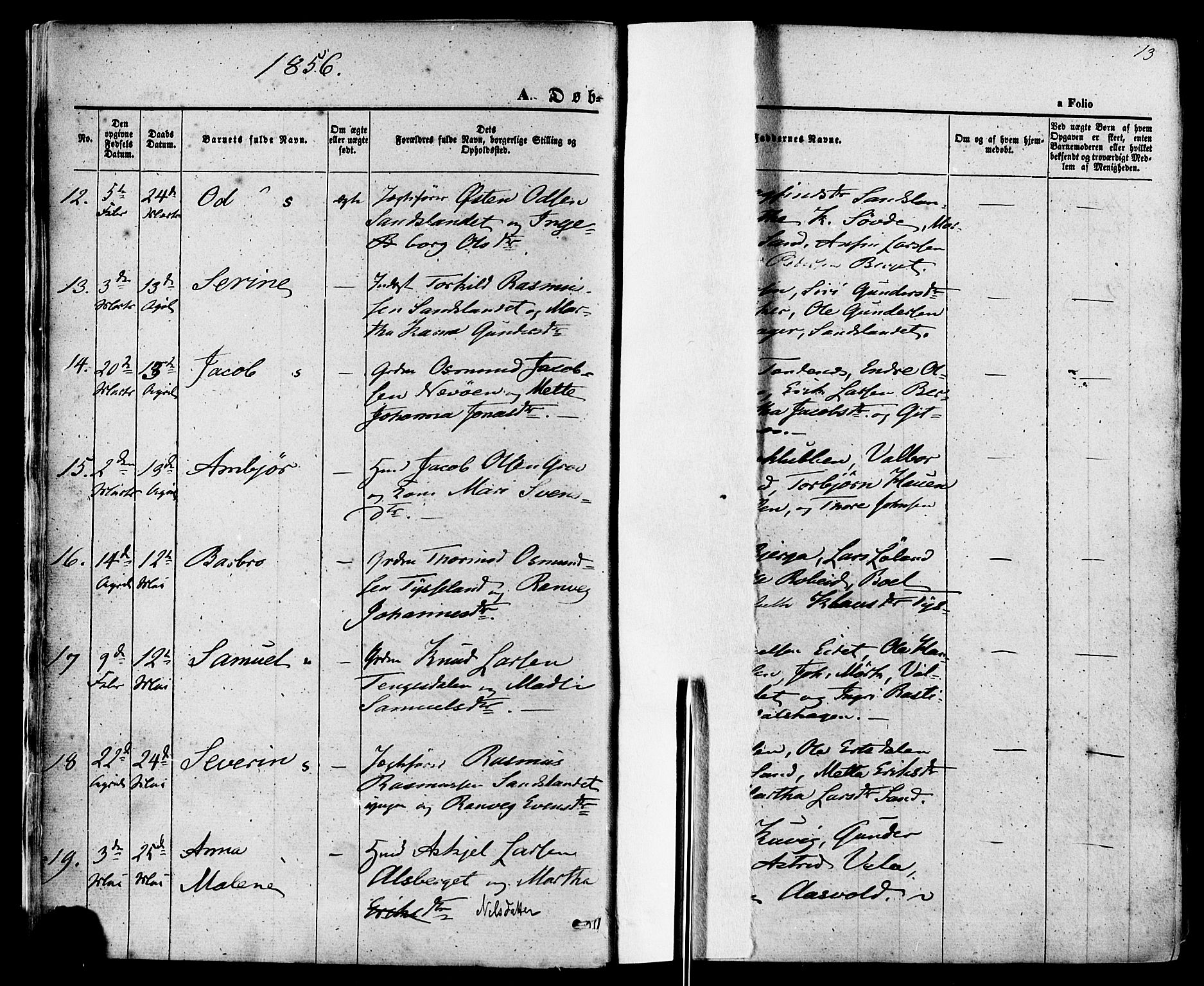 Sand sokneprestkontor, AV/SAST-A-101848/01/III/L0003: Ministerialbok nr. A 3, 1854-1879, s. 13