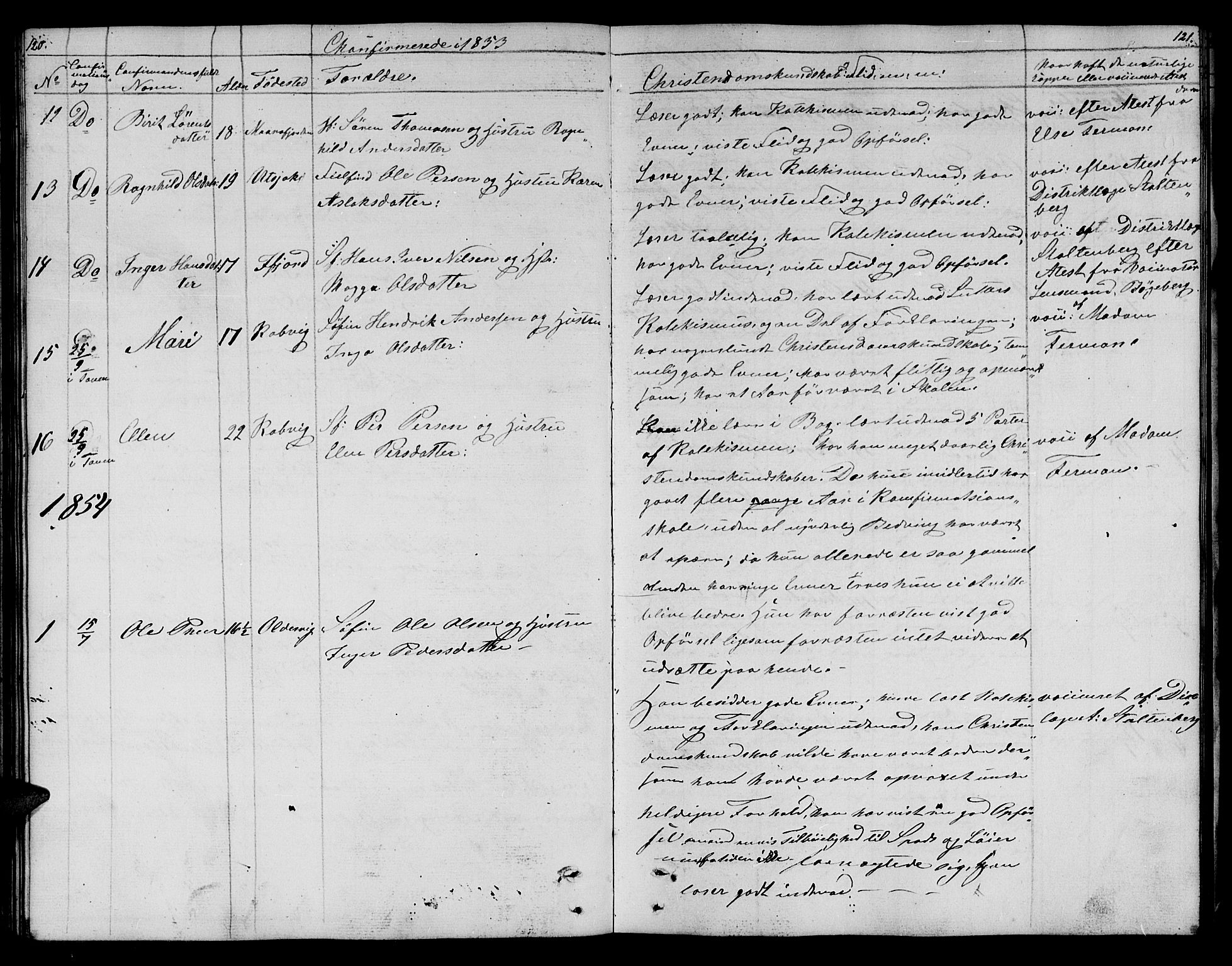 Lebesby sokneprestkontor, AV/SATØ-S-1353/H/Hb/L0001klokker: Klokkerbok nr. 1, 1846-1862, s. 120-121