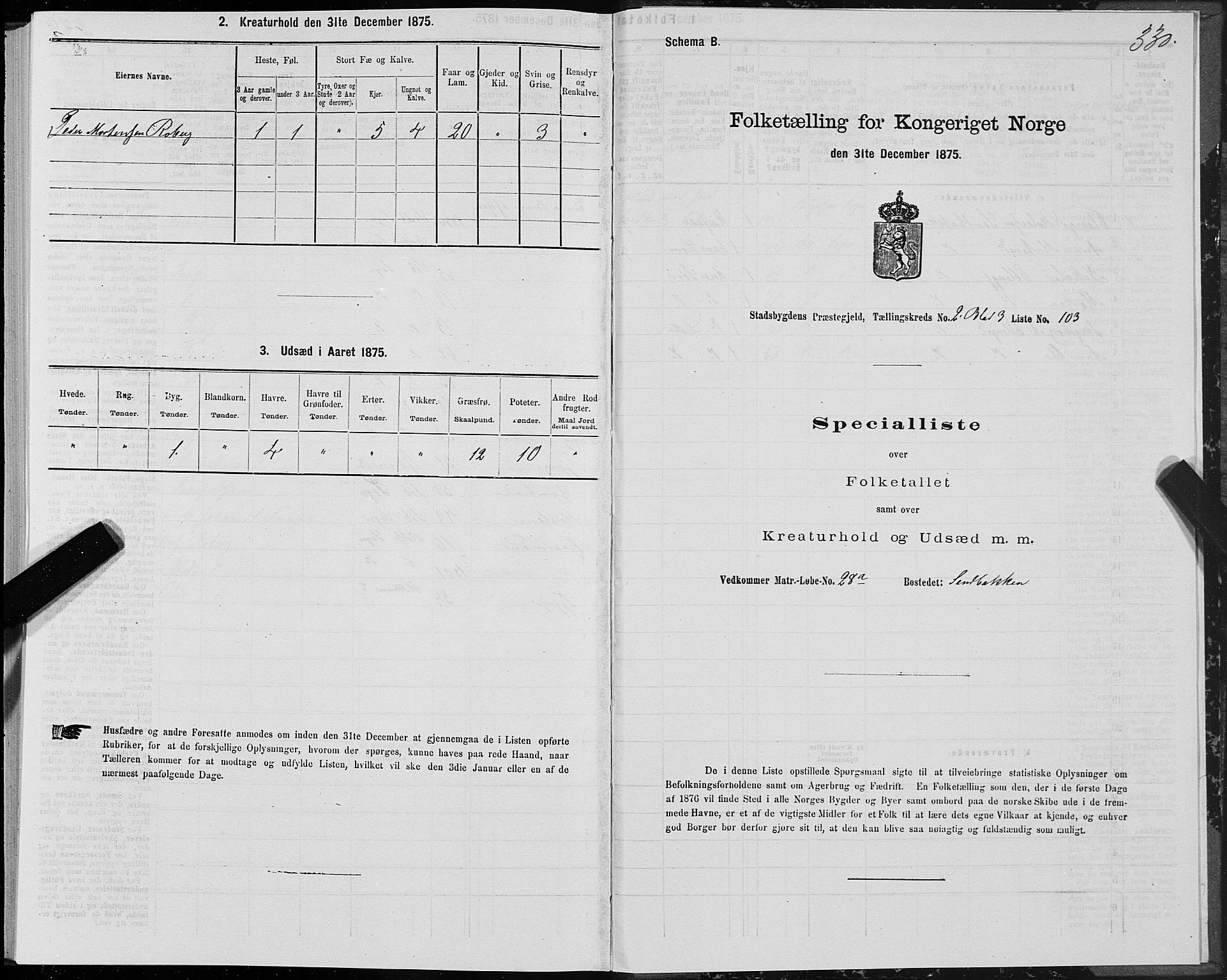 SAT, Folketelling 1875 for 1625P Stadsbygd prestegjeld, 1875, s. 1330