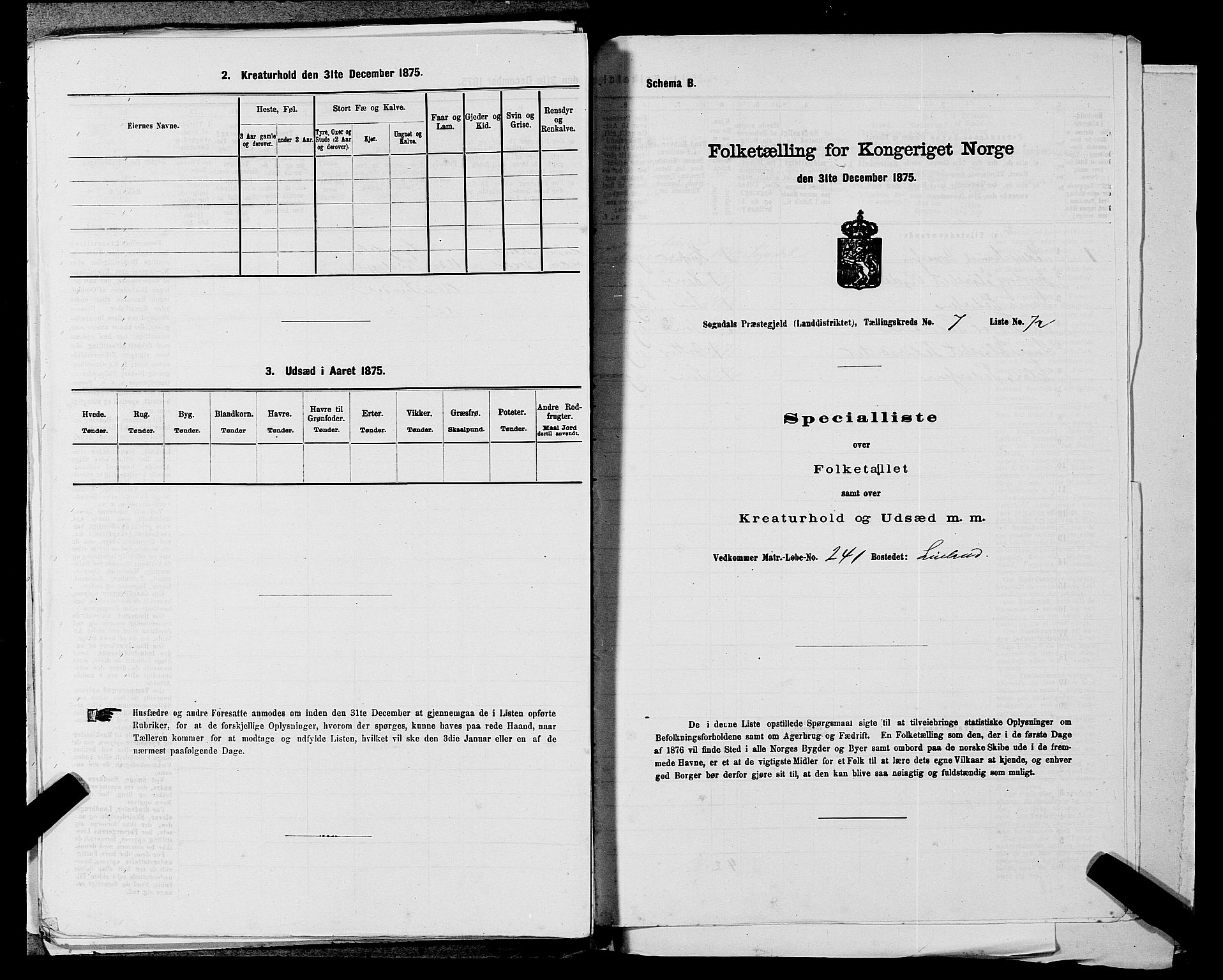 SAST, Folketelling 1875 for 1111L Sokndal prestegjeld, Sokndal landsokn, 1875, s. 707