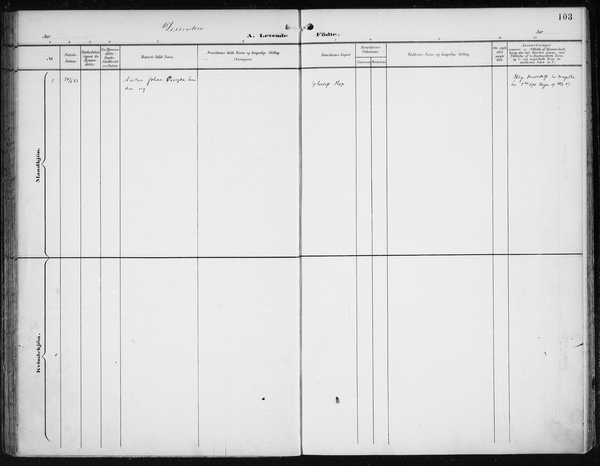 Fana Sokneprestembete, AV/SAB-A-75101/H/Haa/Haai/L0003: Ministerialbok nr. I 3, 1900-1912, s. 103