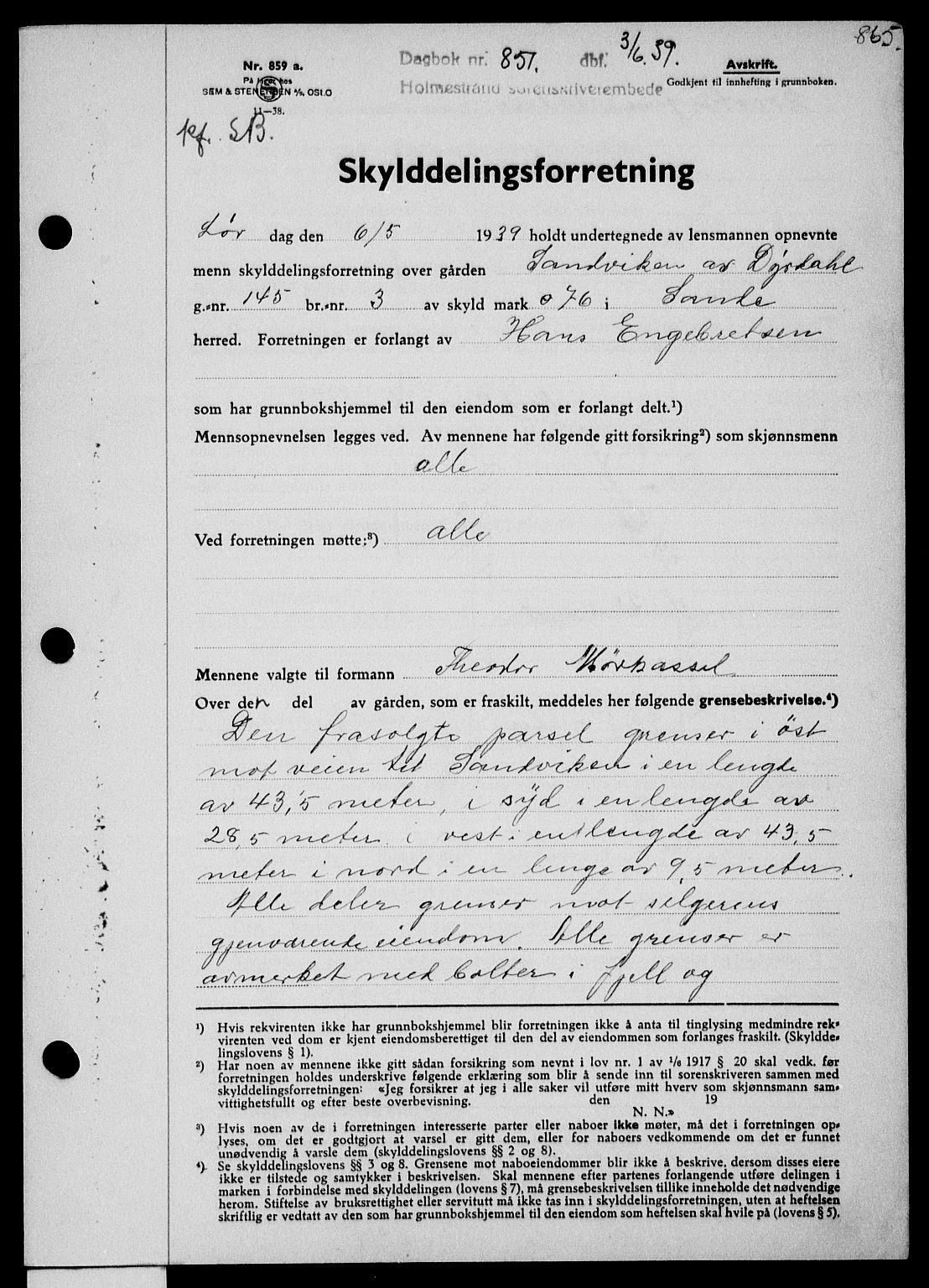 Holmestrand sorenskriveri, SAKO/A-67/G/Ga/Gaa/L0050: Pantebok nr. A-50, 1938-1939, Dagboknr: 851/1939