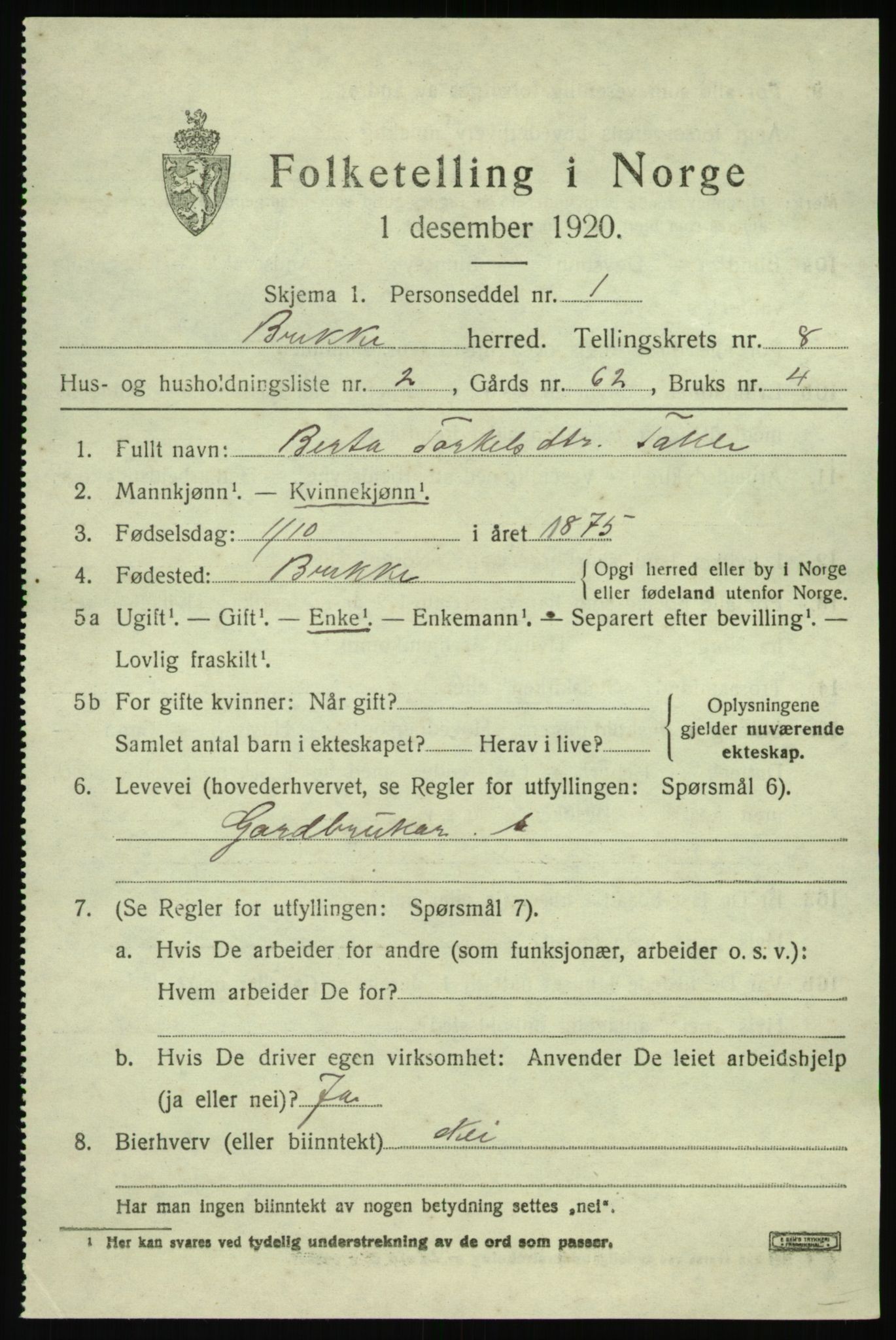 SAB, Folketelling 1920 for 1414 Brekke herred, 1920, s. 1732