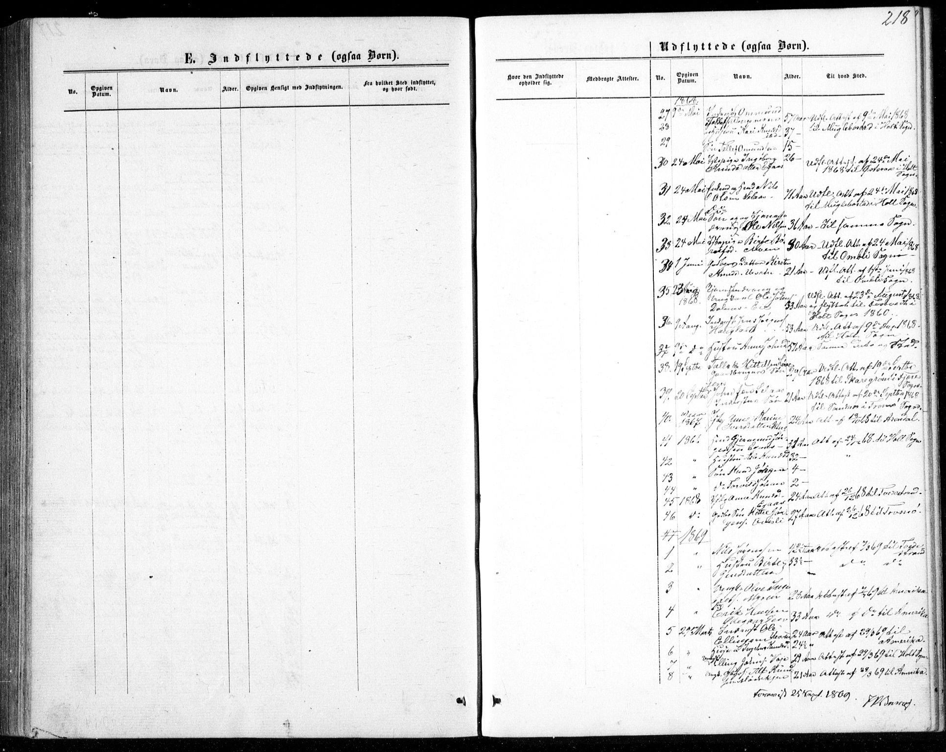 Gjerstad sokneprestkontor, SAK/1111-0014/F/Fb/Fbb/L0003: Klokkerbok nr. B 3, 1862-1889, s. 218