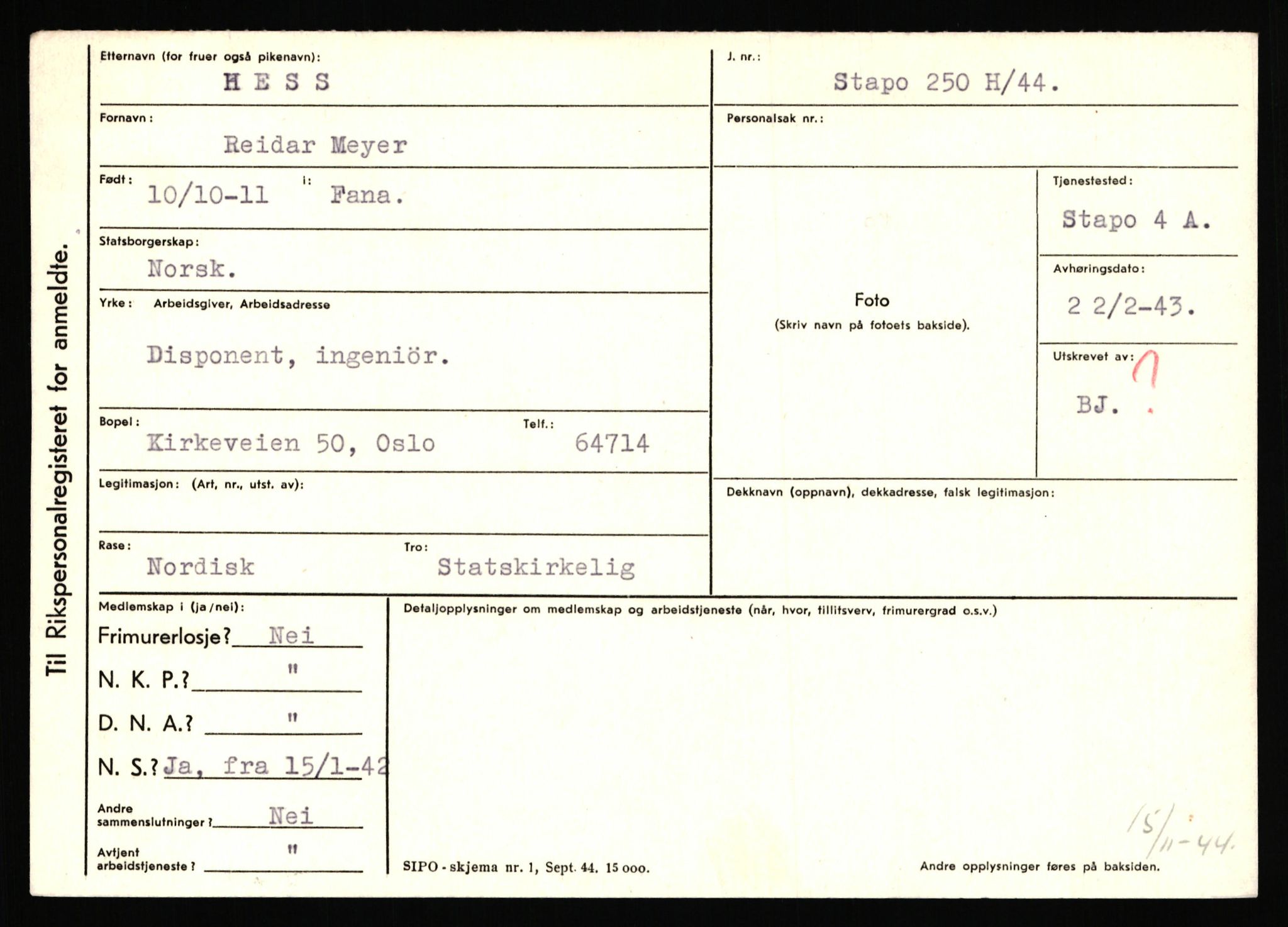 Statspolitiet - Hovedkontoret / Osloavdelingen, AV/RA-S-1329/C/Ca/L0006: Hanche - Hokstvedt, 1943-1945, s. 4089