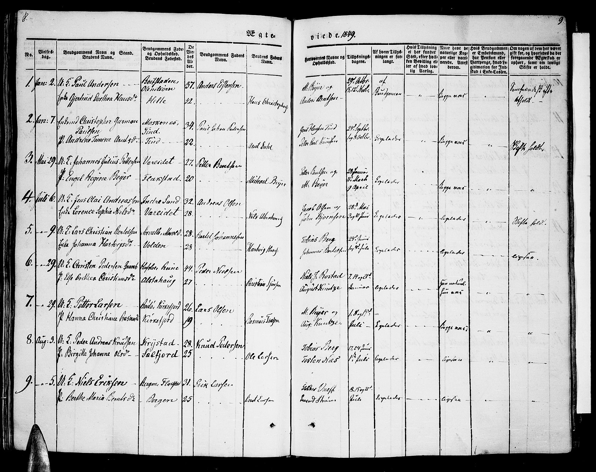 Ministerialprotokoller, klokkerbøker og fødselsregistre - Nordland, AV/SAT-A-1459/885/L1212: Klokkerbok nr. 885C01, 1847-1873, s. 8-9