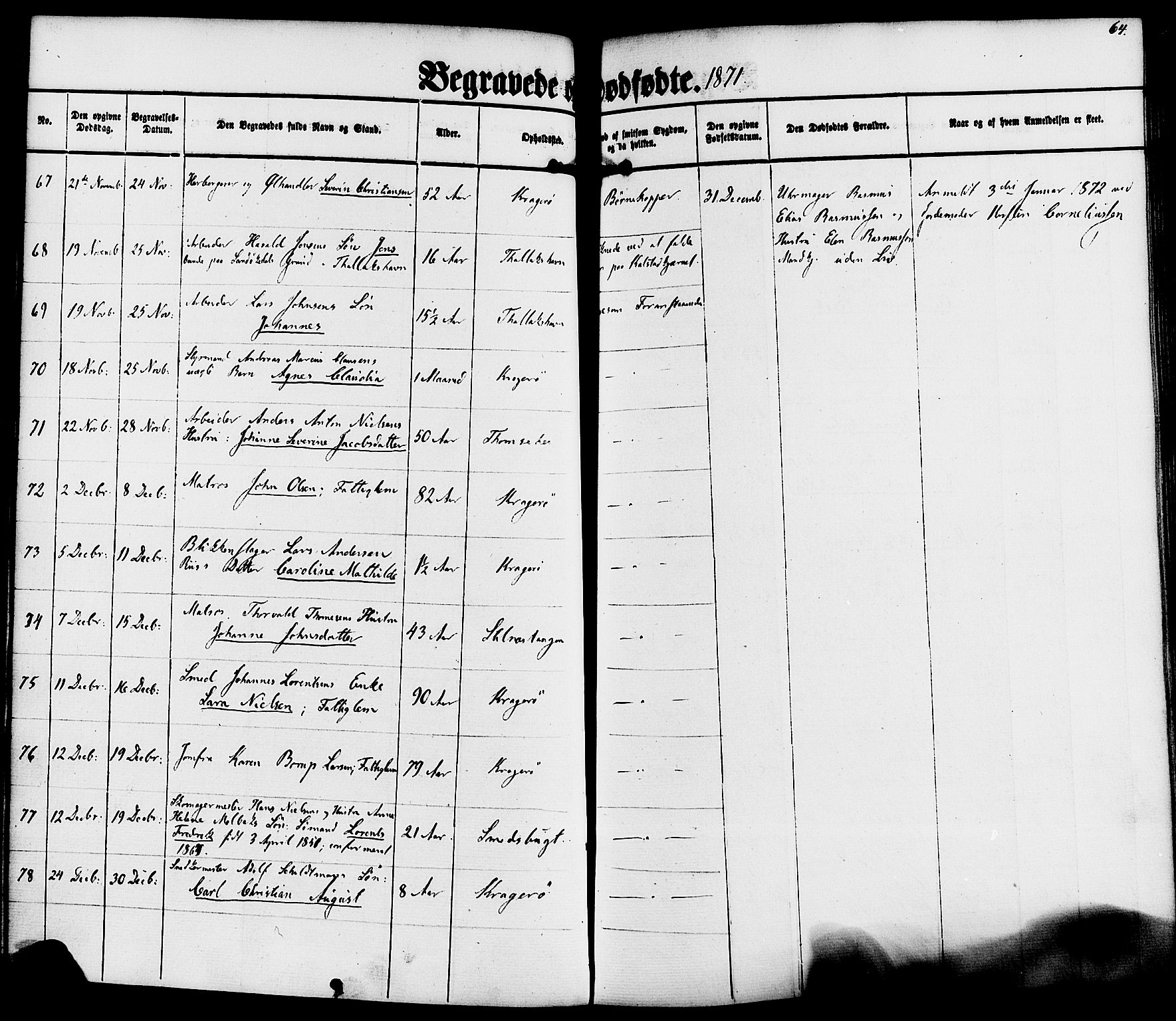 Kragerø kirkebøker, AV/SAKO-A-278/F/Fa/L0010: Ministerialbok nr. 10, 1861-1885, s. 64