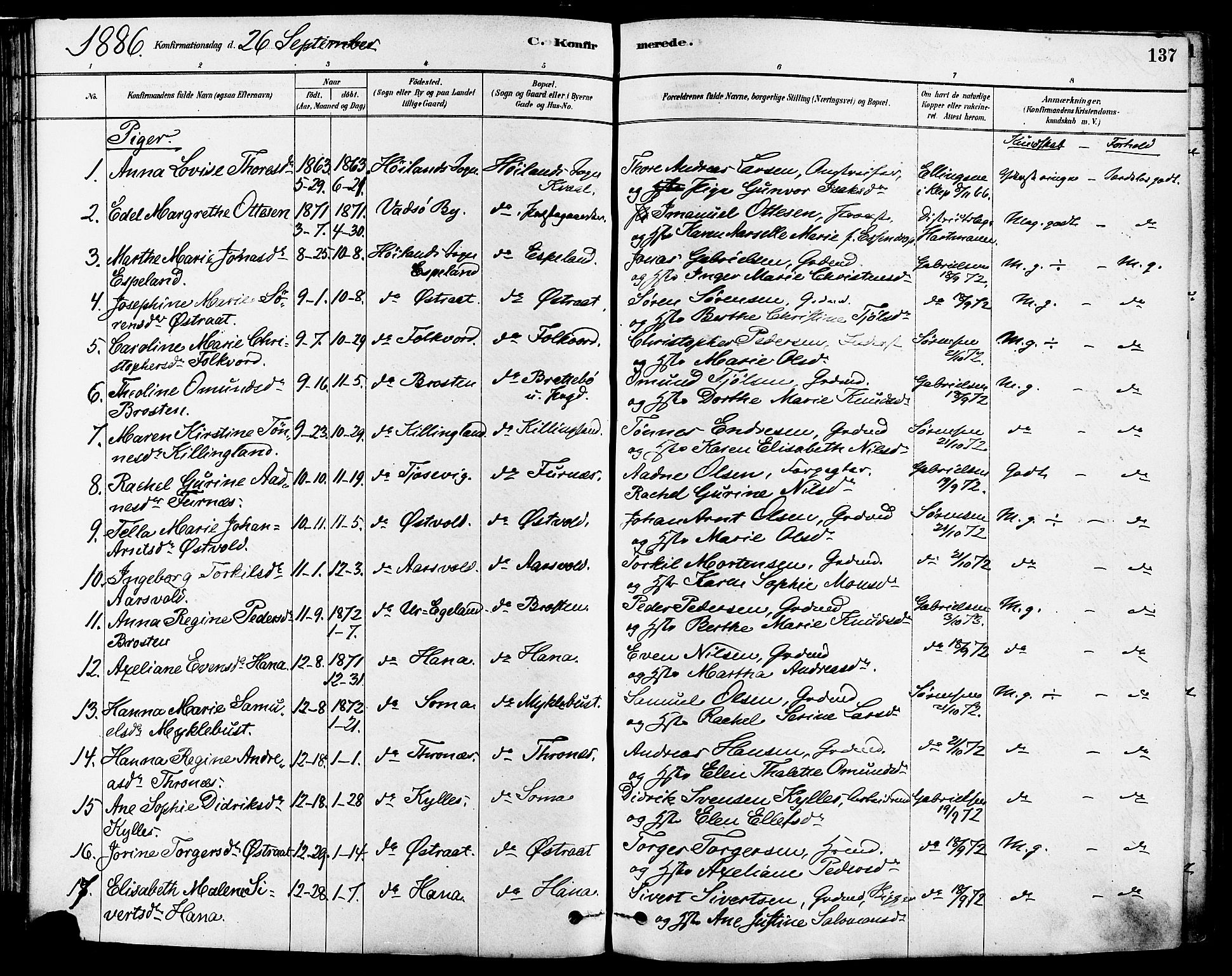 Høyland sokneprestkontor, AV/SAST-A-101799/001/30BA/L0011: Ministerialbok nr. A 10, 1878-1888, s. 137