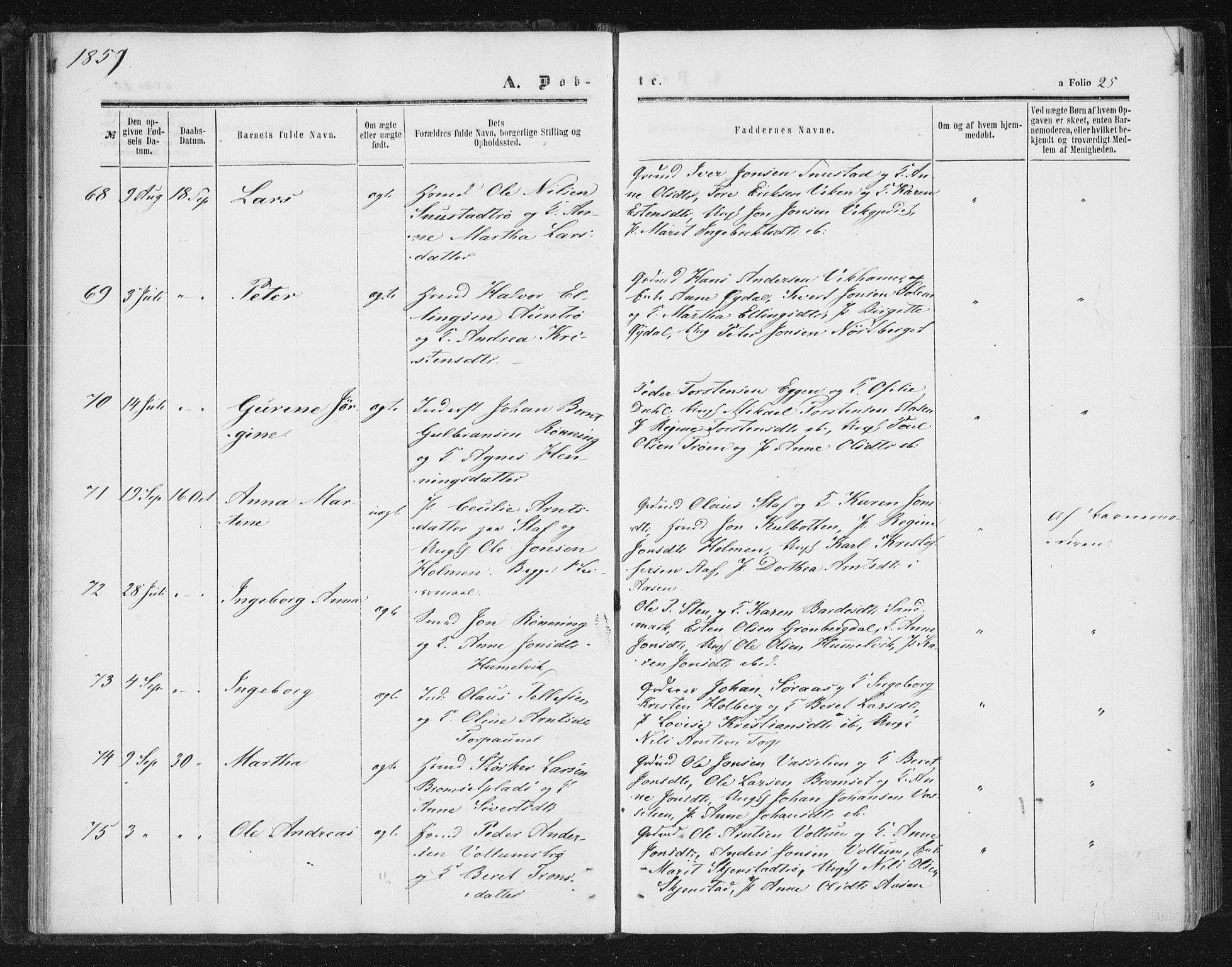 Ministerialprotokoller, klokkerbøker og fødselsregistre - Sør-Trøndelag, SAT/A-1456/616/L0408: Ministerialbok nr. 616A05, 1857-1865, s. 25