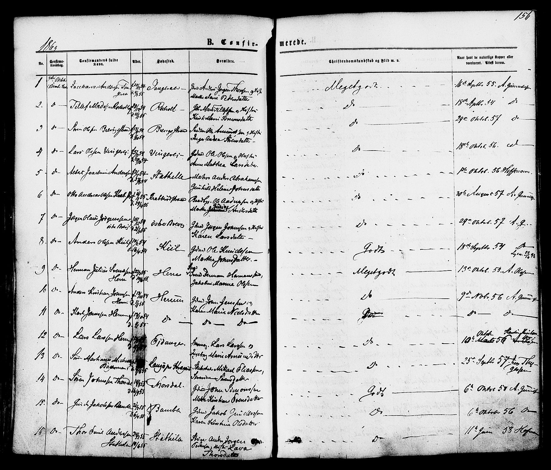 Bamble kirkebøker, AV/SAKO-A-253/F/Fa/L0006: Ministerialbok nr. I 6, 1869-1877, s. 156