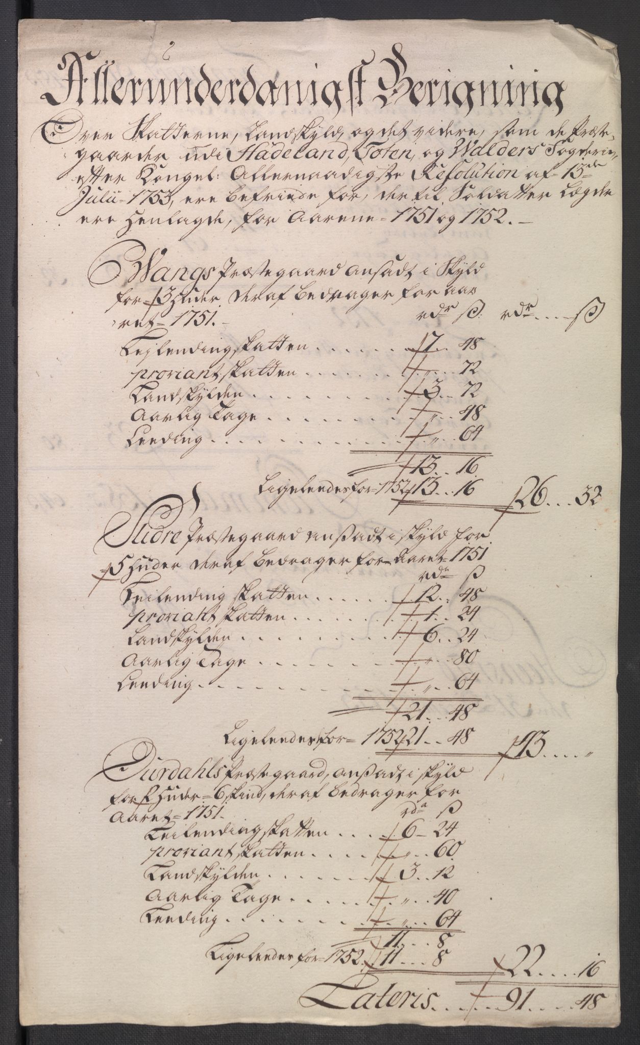 Rentekammeret inntil 1814, Reviderte regnskaper, Fogderegnskap, AV/RA-EA-4092/R18/L1349: Fogderegnskap Hadeland, Toten og Valdres, 1752-1753, s. 640