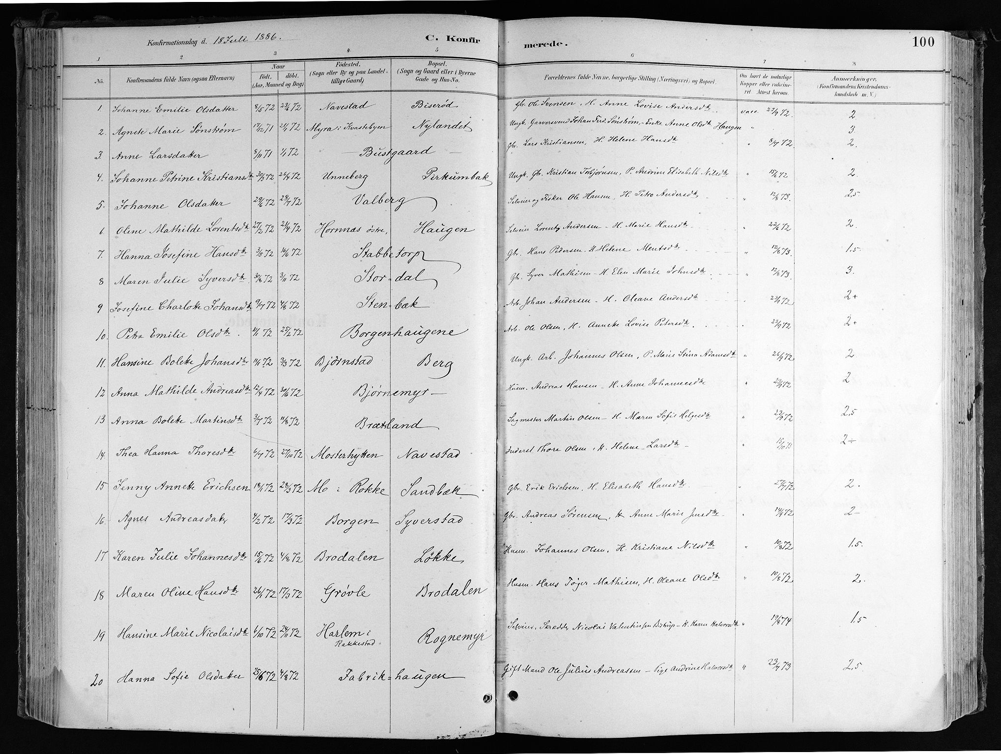 Skjeberg prestekontor Kirkebøker, SAO/A-10923/F/Fa/L0009: Ministerialbok nr. I 9, 1886-1897, s. 100