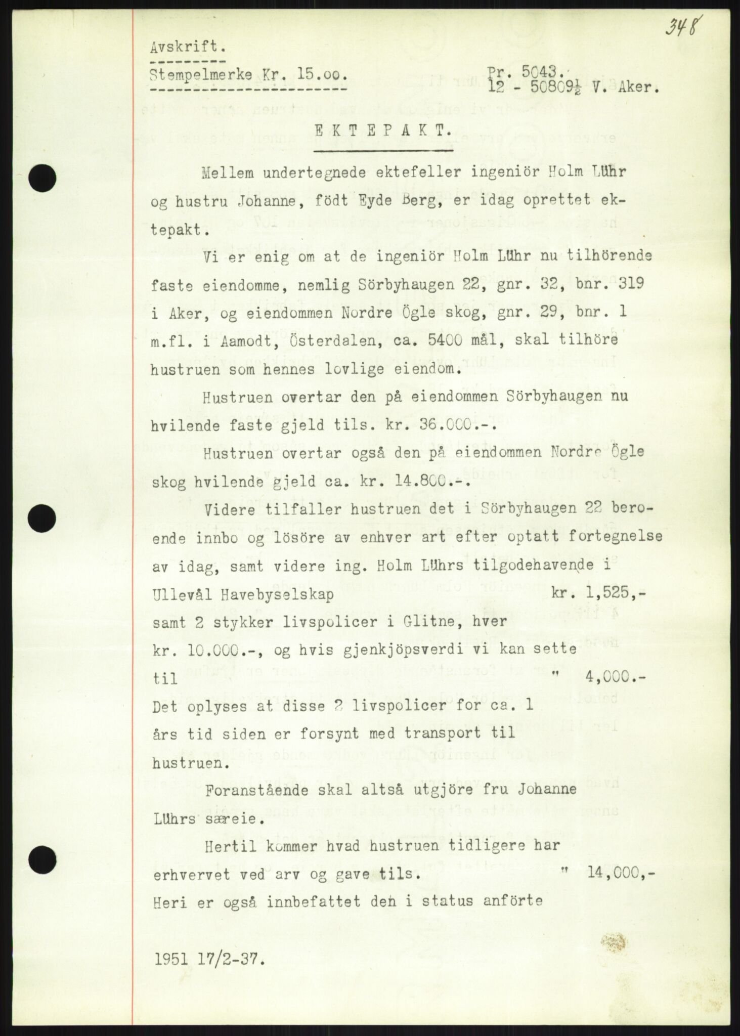 Oslo byskriverembete, AV/SAO-A-10227/2/G/Gb/L0034: Tinglyste ektepakter, Hedmark, bind 3-4, 1939-1948