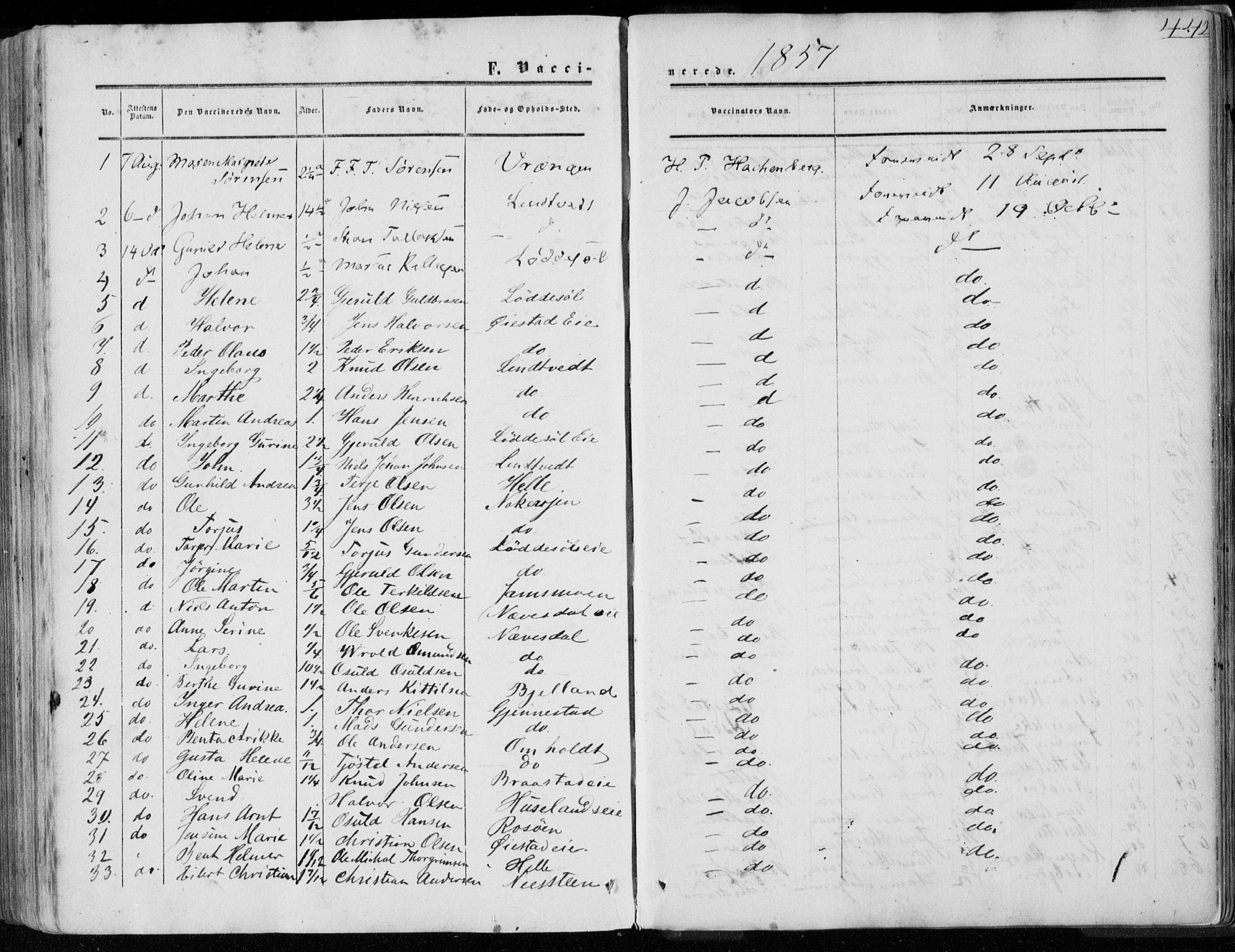 Øyestad sokneprestkontor, AV/SAK-1111-0049/F/Fa/L0015: Ministerialbok nr. A 15, 1857-1873, s. 442