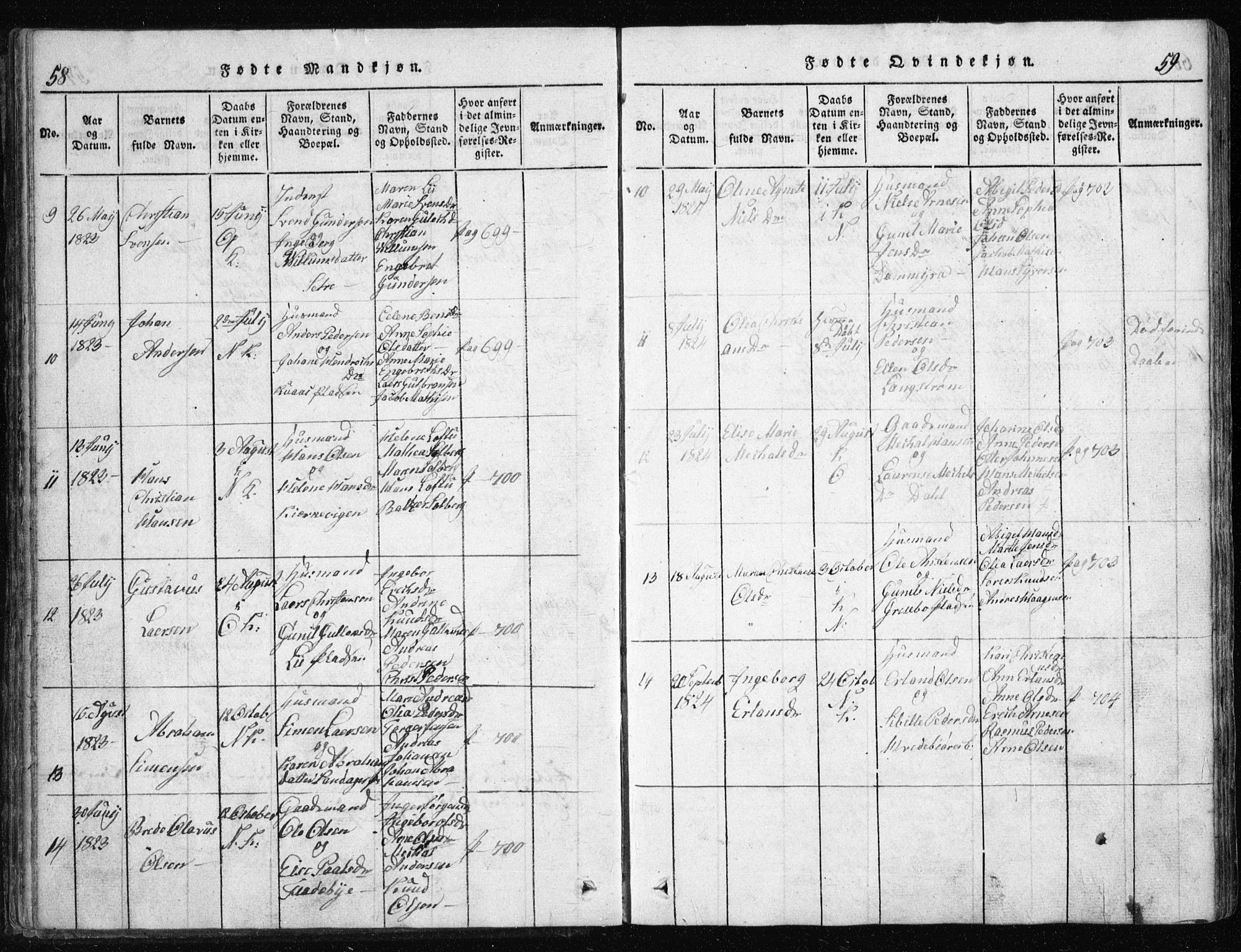 Nesodden prestekontor Kirkebøker, AV/SAO-A-10013/G/Ga/L0001: Klokkerbok nr. I 1, 1814-1847, s. 58-59