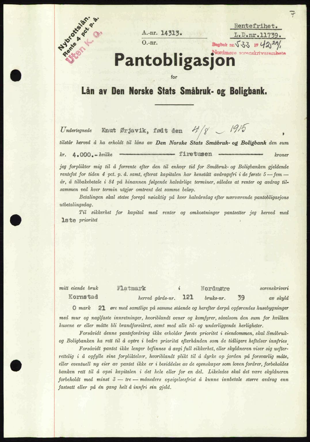 Nordmøre sorenskriveri, AV/SAT-A-4132/1/2/2Ca: Pantebok nr. B89, 1942-1942, Dagboknr: 533/1942