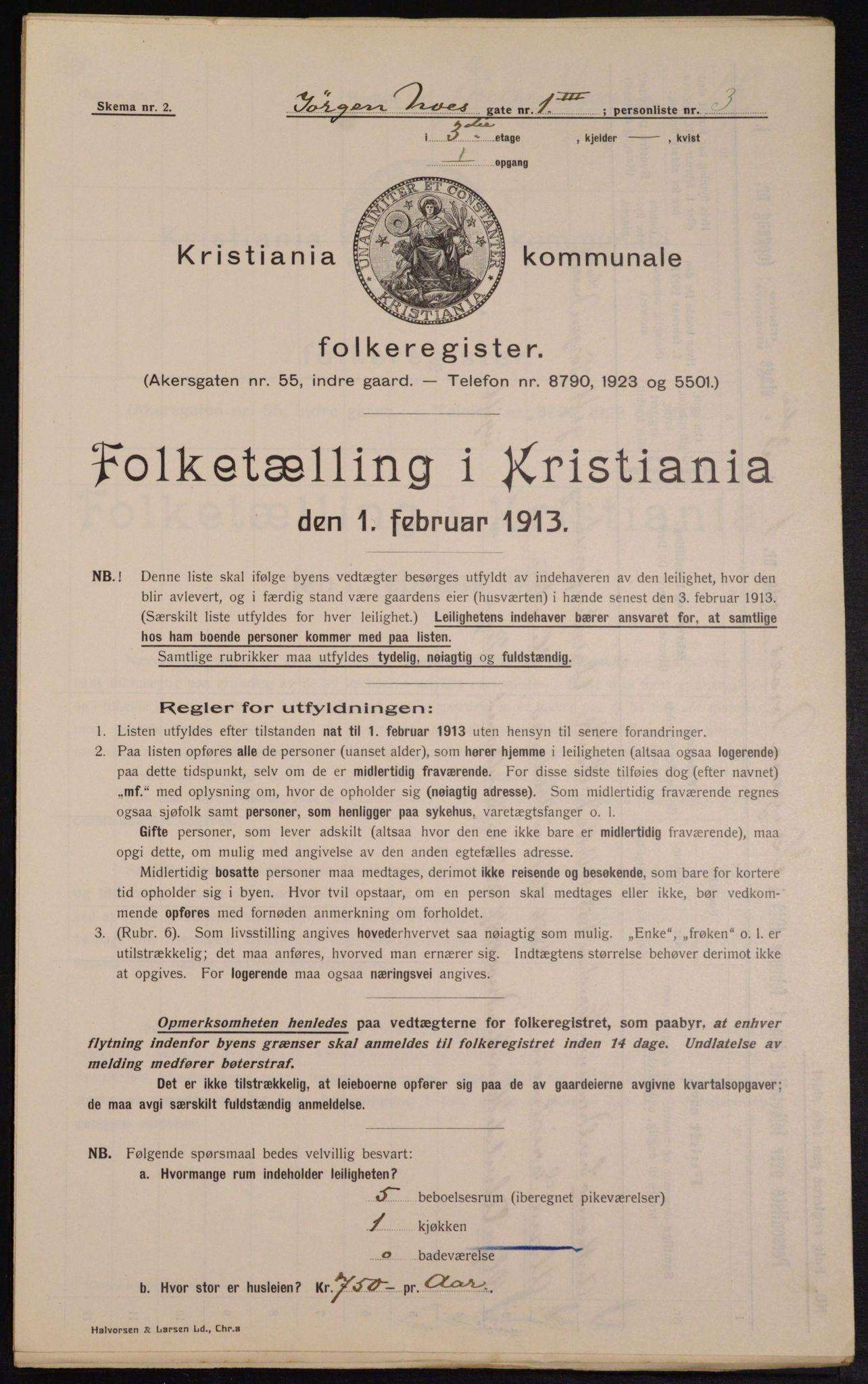 OBA, Kommunal folketelling 1.2.1913 for Kristiania, 1913, s. 47465