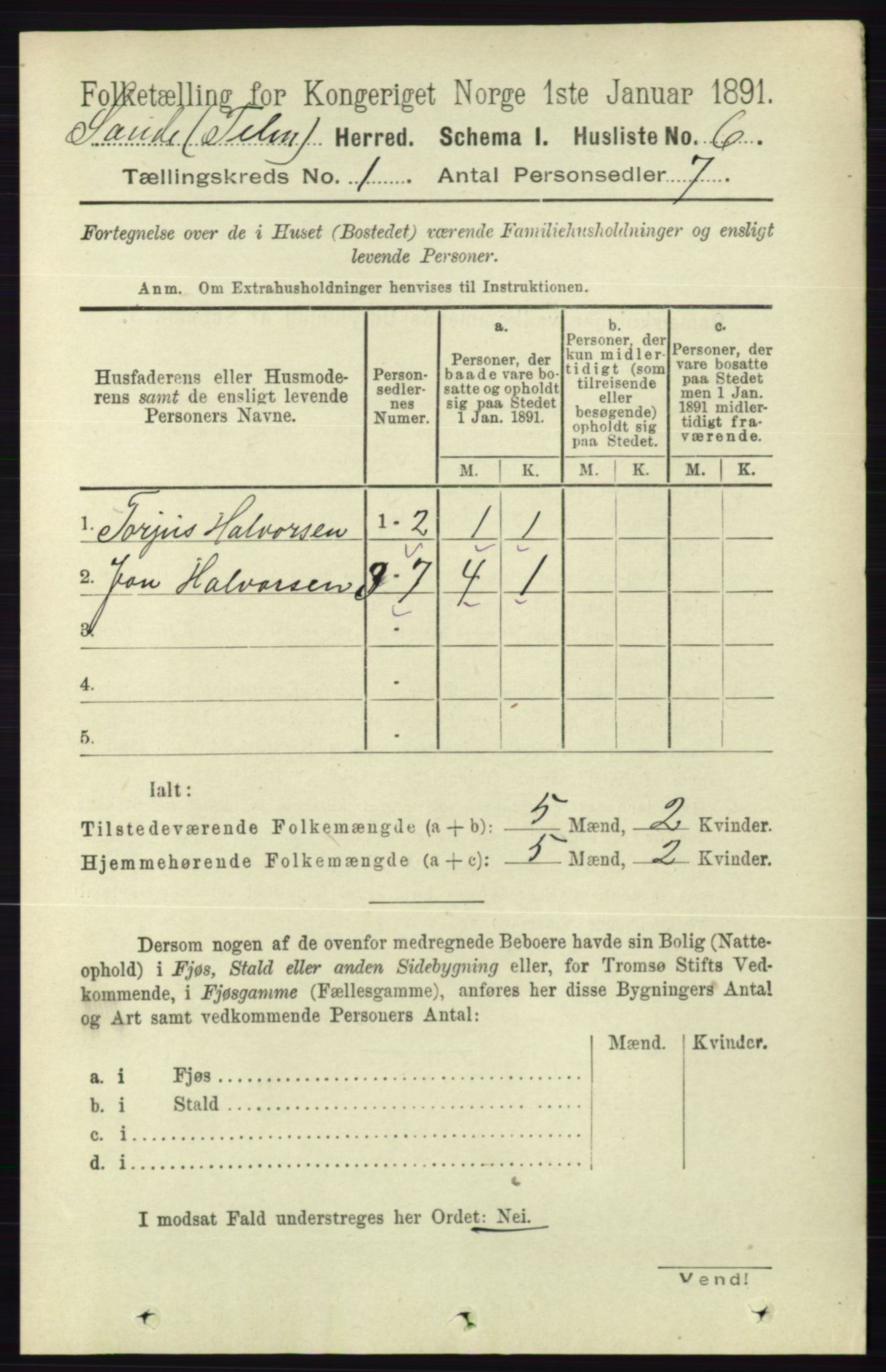 RA, Folketelling 1891 for 0822 Sauherad herred, 1891, s. 39