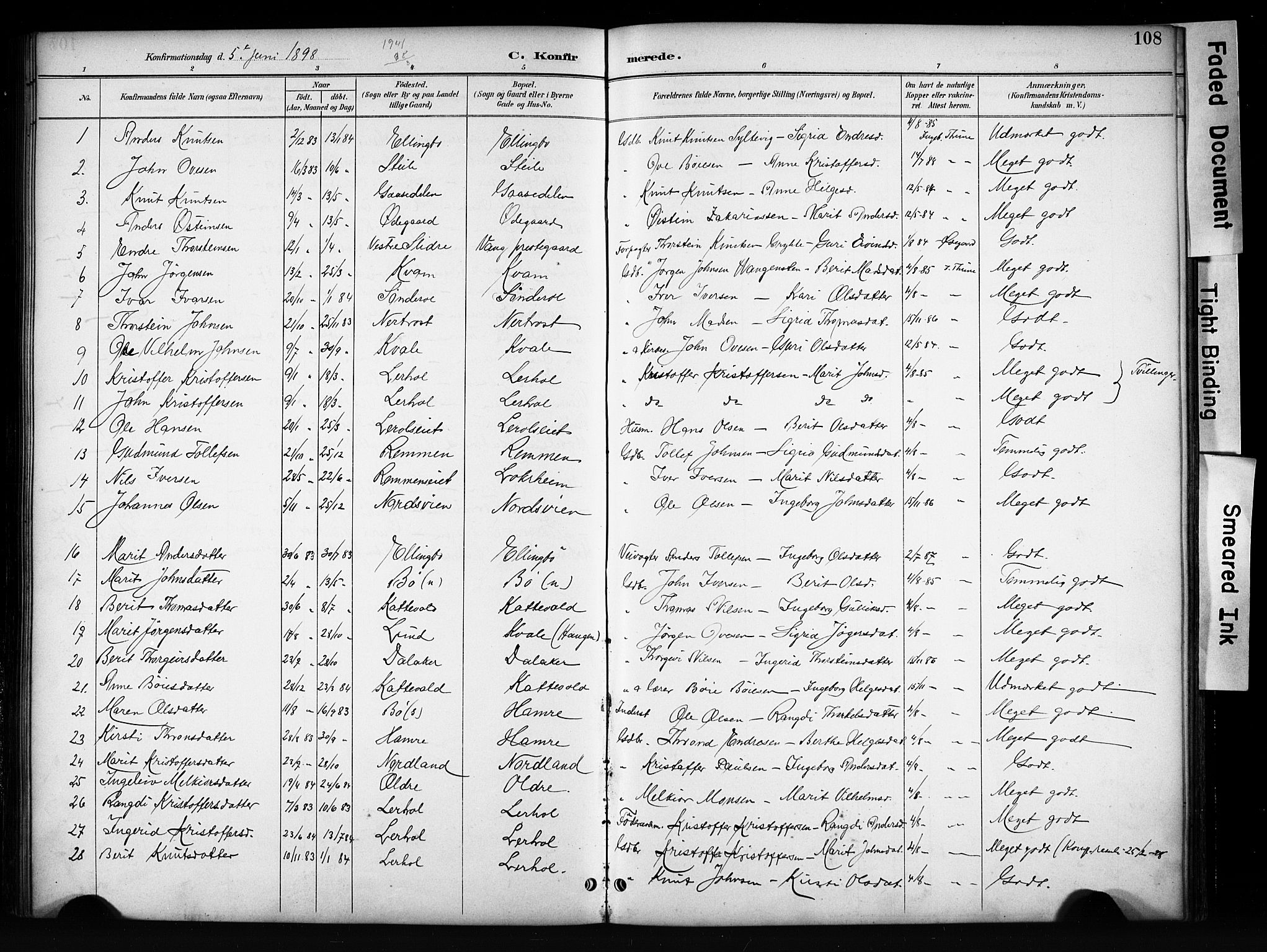 Vang prestekontor, Valdres, AV/SAH-PREST-140/H/Hb/L0006: Klokkerbok nr. 6, 1893-1918, s. 108