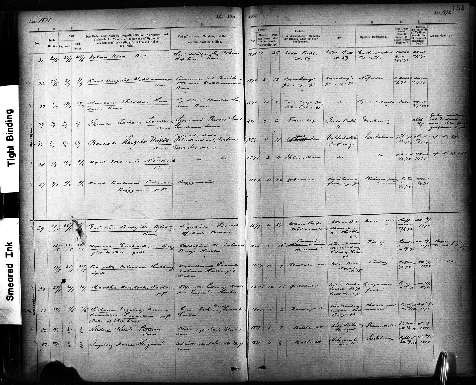 Ministerialprotokoller, klokkerbøker og fødselsregistre - Sør-Trøndelag, AV/SAT-A-1456/604/L0189: Ministerialbok nr. 604A10, 1878-1892, s. 154