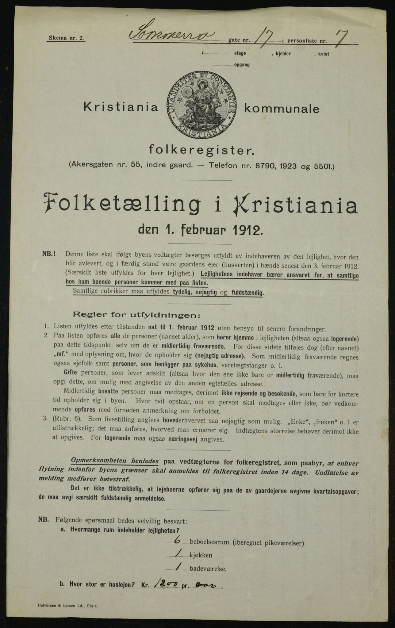 OBA, Kommunal folketelling 1.2.1912 for Kristiania, 1912, s. 100074