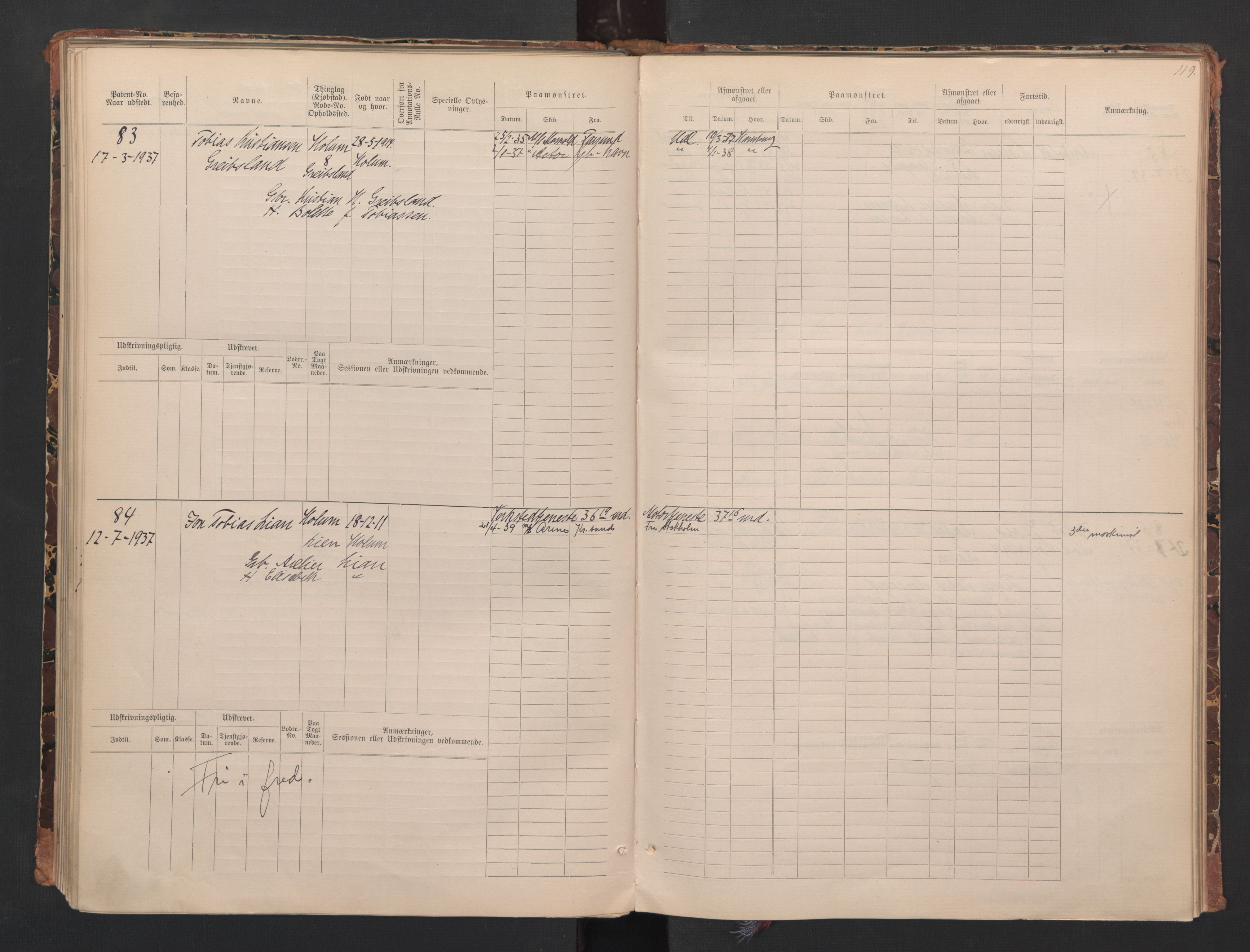 Mandal mønstringskrets, AV/SAK-2031-0016/F/Fa/L0008: Annotasjonsrulle nr 1-3, hovedrulle nr 1-122, maskinister og fyrbøtere, med register, Y-18, 1883-1948, s. 76