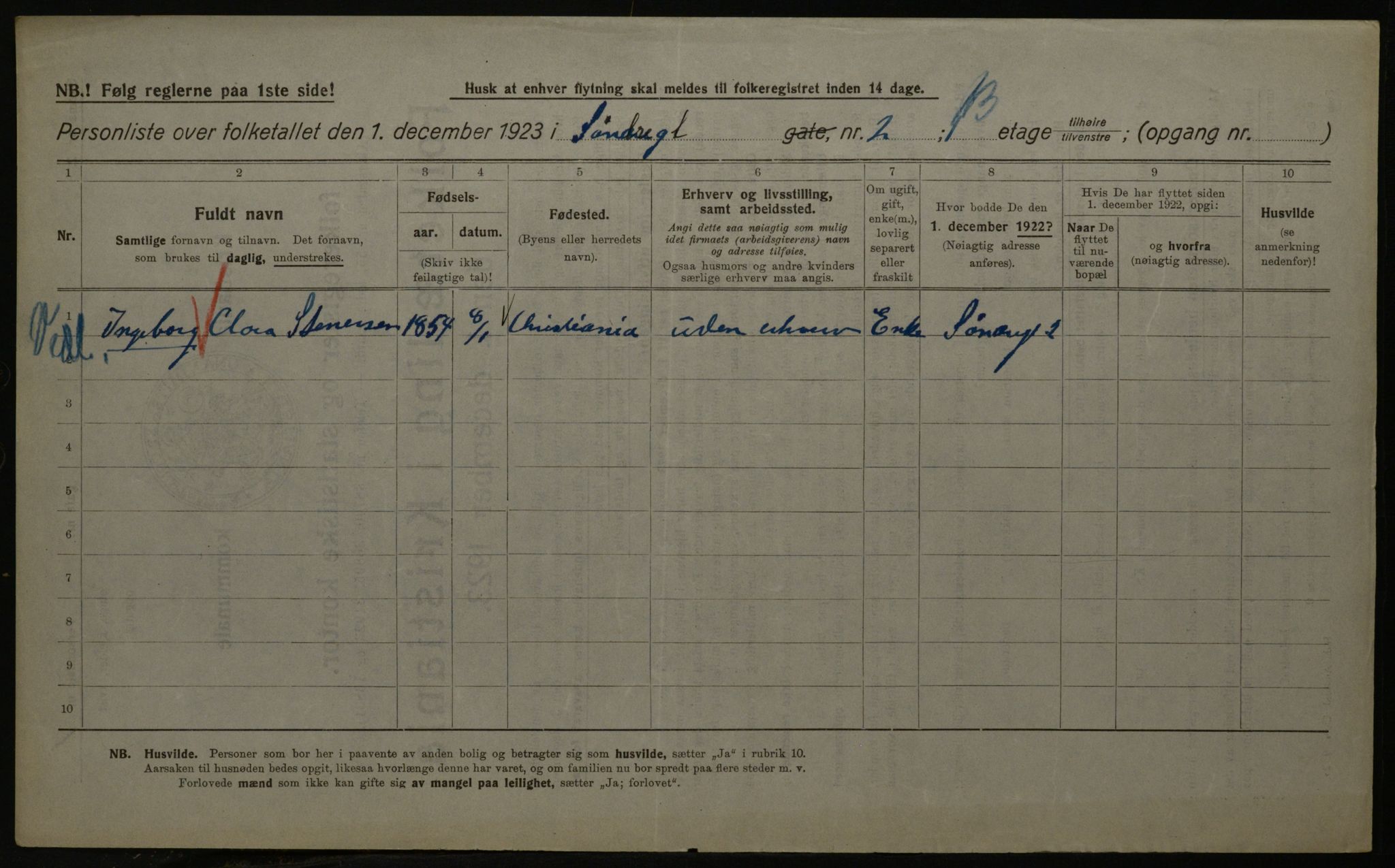 OBA, Kommunal folketelling 1.12.1923 for Kristiania, 1923, s. 117744