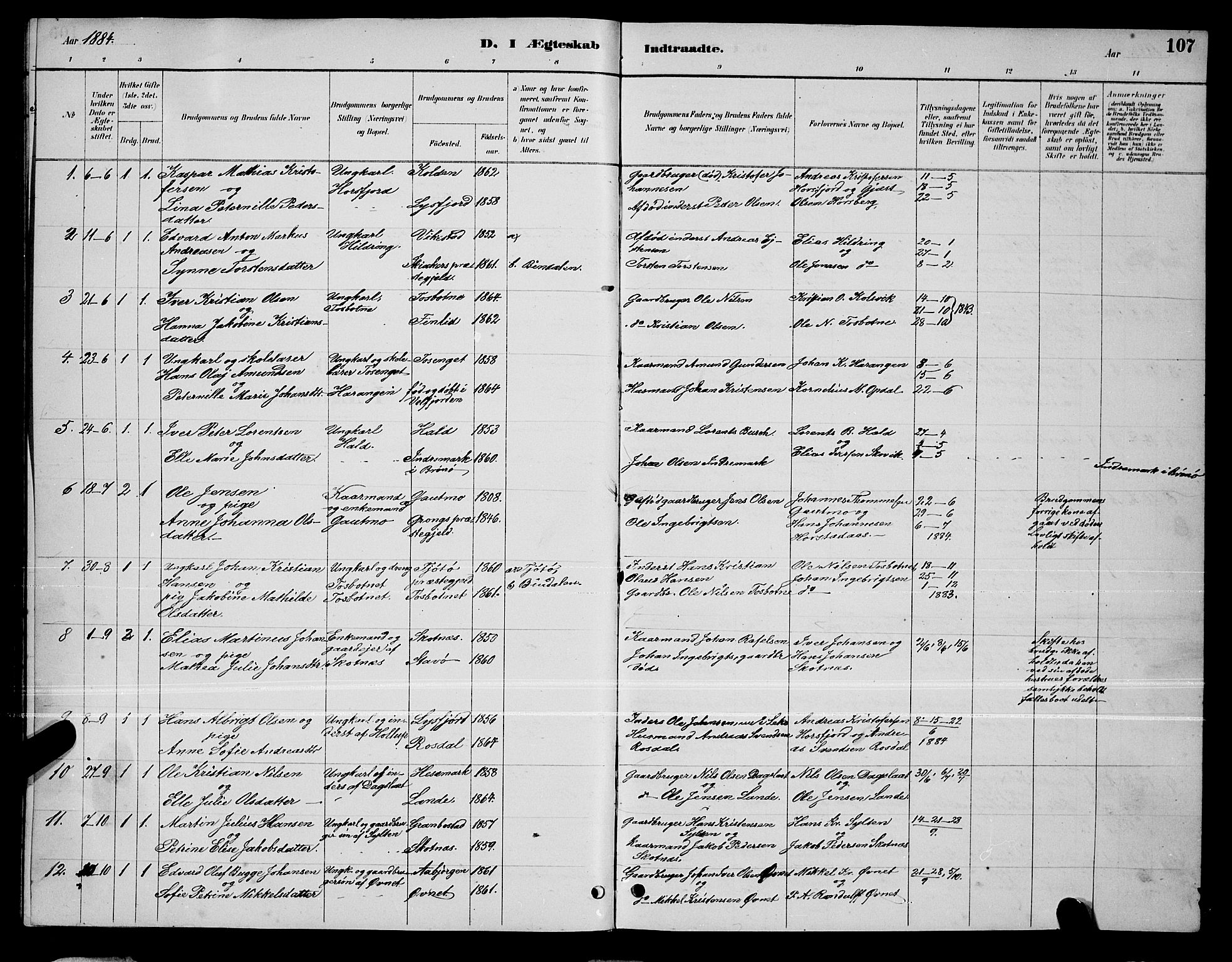 Ministerialprotokoller, klokkerbøker og fødselsregistre - Nordland, AV/SAT-A-1459/810/L0160: Klokkerbok nr. 810C03, 1884-1896, s. 107