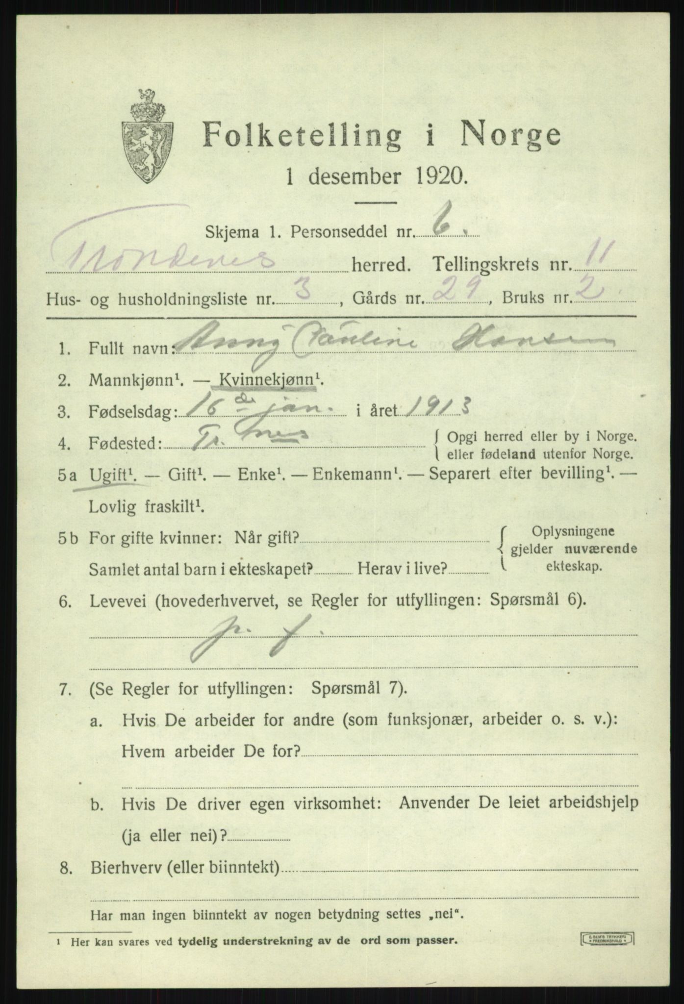 SATØ, Folketelling 1920 for 1914 Trondenes herred, 1920, s. 8313