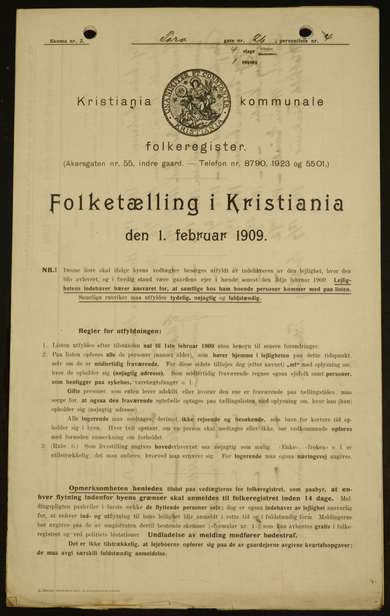 OBA, Kommunal folketelling 1.2.1909 for Kristiania kjøpstad, 1909, s. 103526