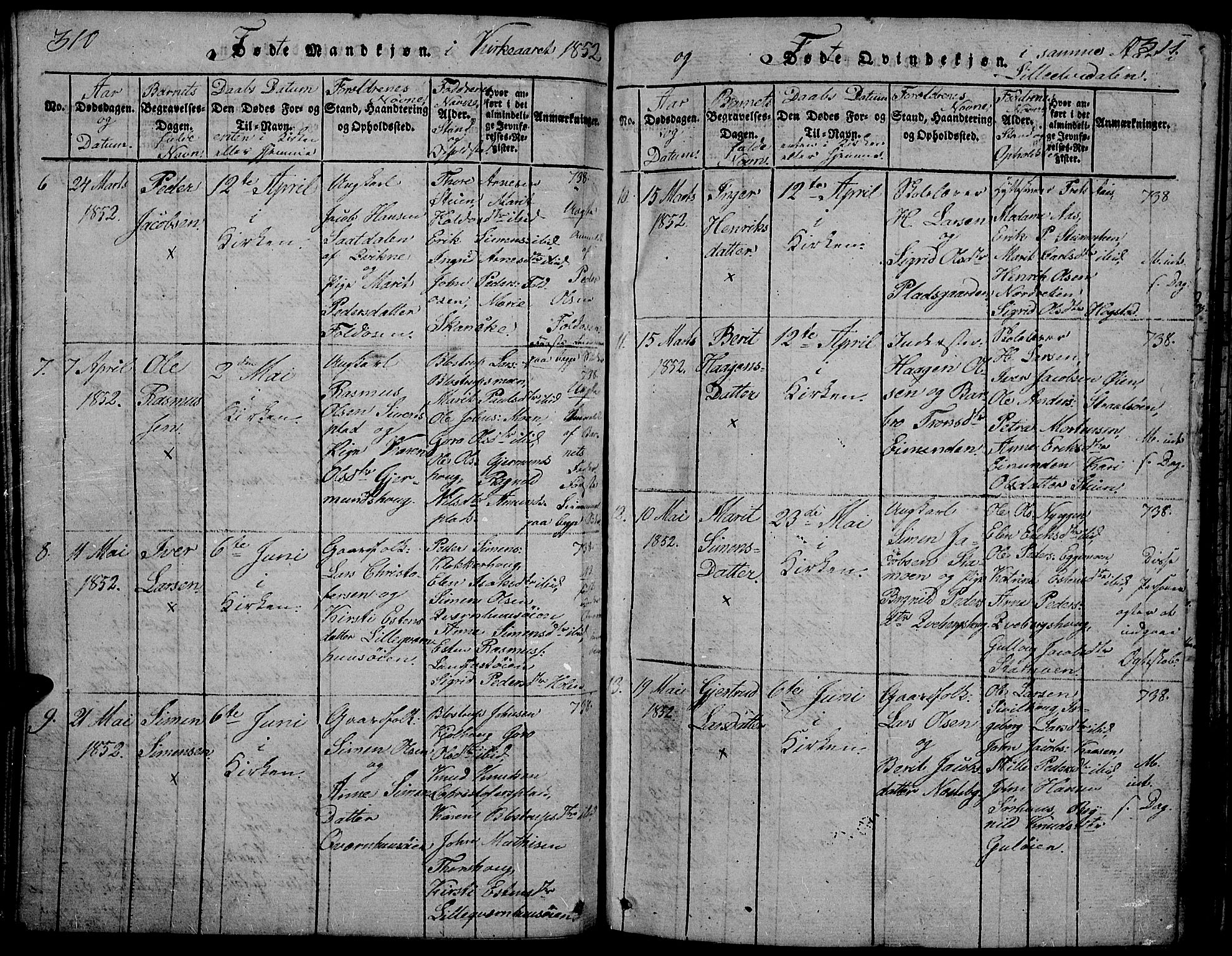 Tynset prestekontor, AV/SAH-PREST-058/H/Ha/Hab/L0002: Klokkerbok nr. 2, 1814-1862, s. 310-311
