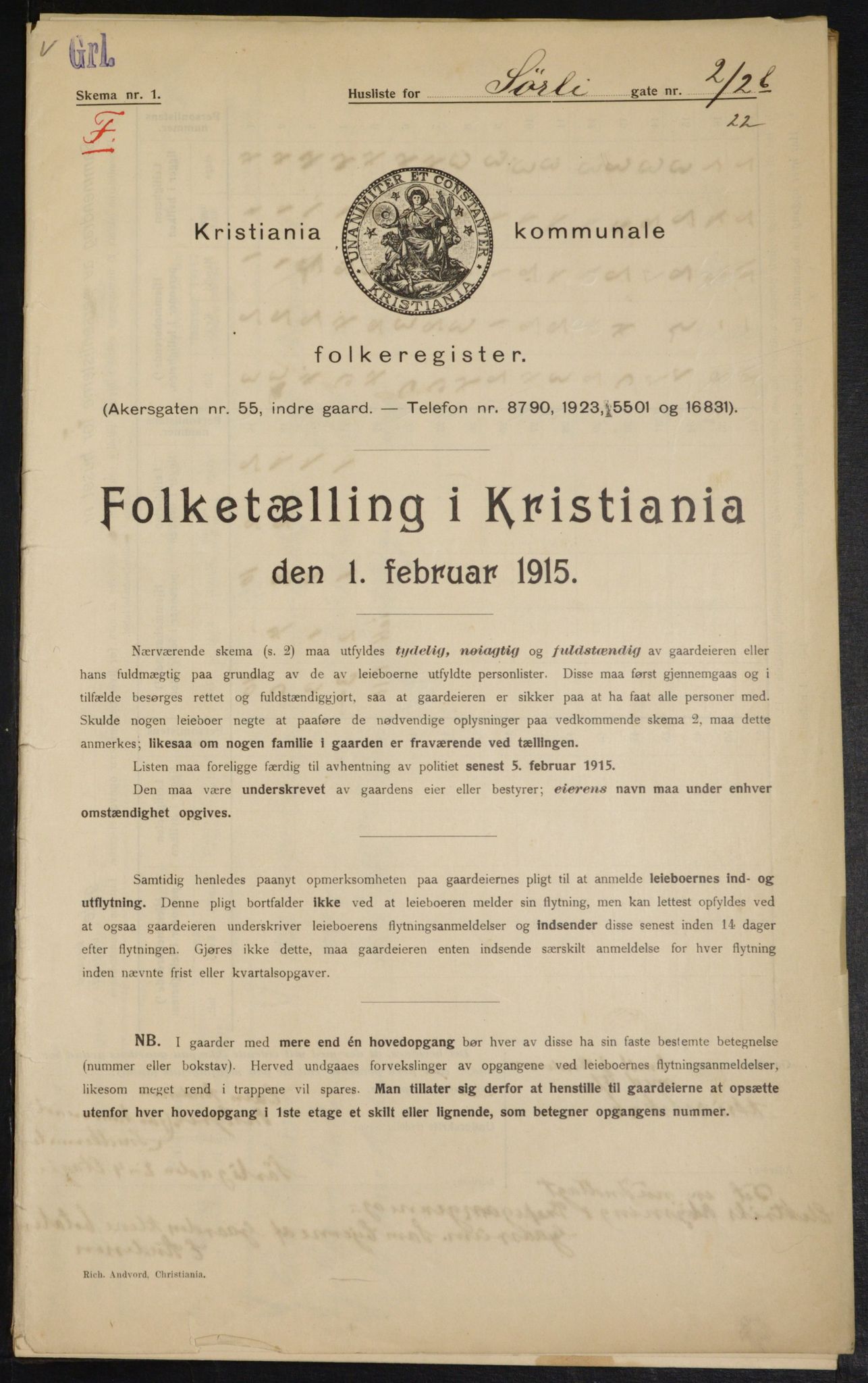 OBA, Kommunal folketelling 1.2.1915 for Kristiania, 1915, s. 106685