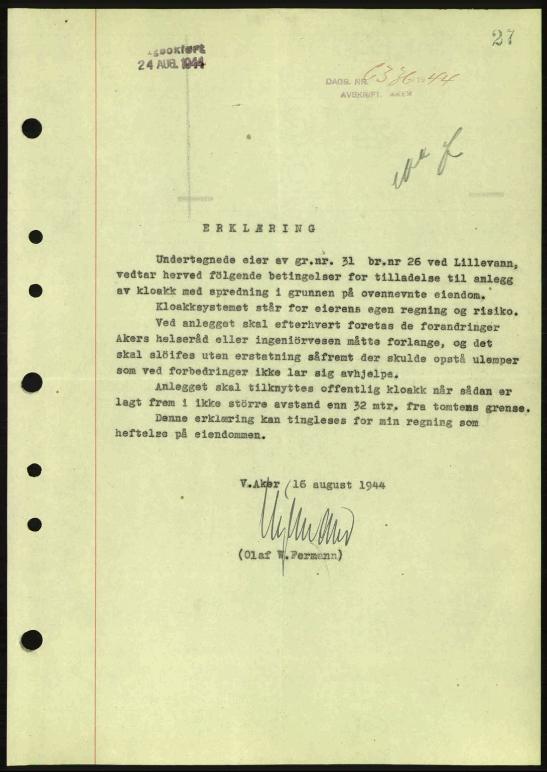 Aker herredsskriveri, SAO/A-10896/G/Gb/Gba/Gbac/L0035: Pantebok nr. B200-201, 1944-1944, Dagboknr: 6336/1944