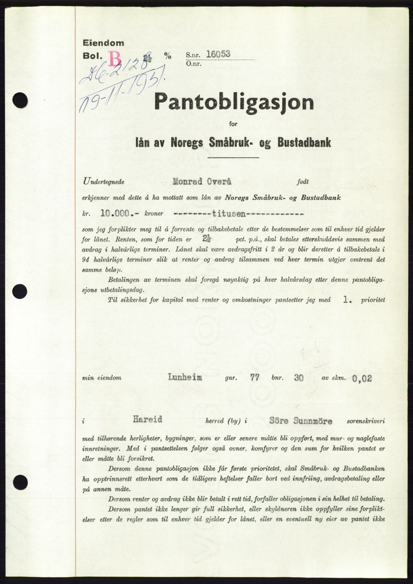 Søre Sunnmøre sorenskriveri, SAT/A-4122/1/2/2C/L0120: Pantebok nr. 8B, 1951-1951, Dagboknr: 2128/1951