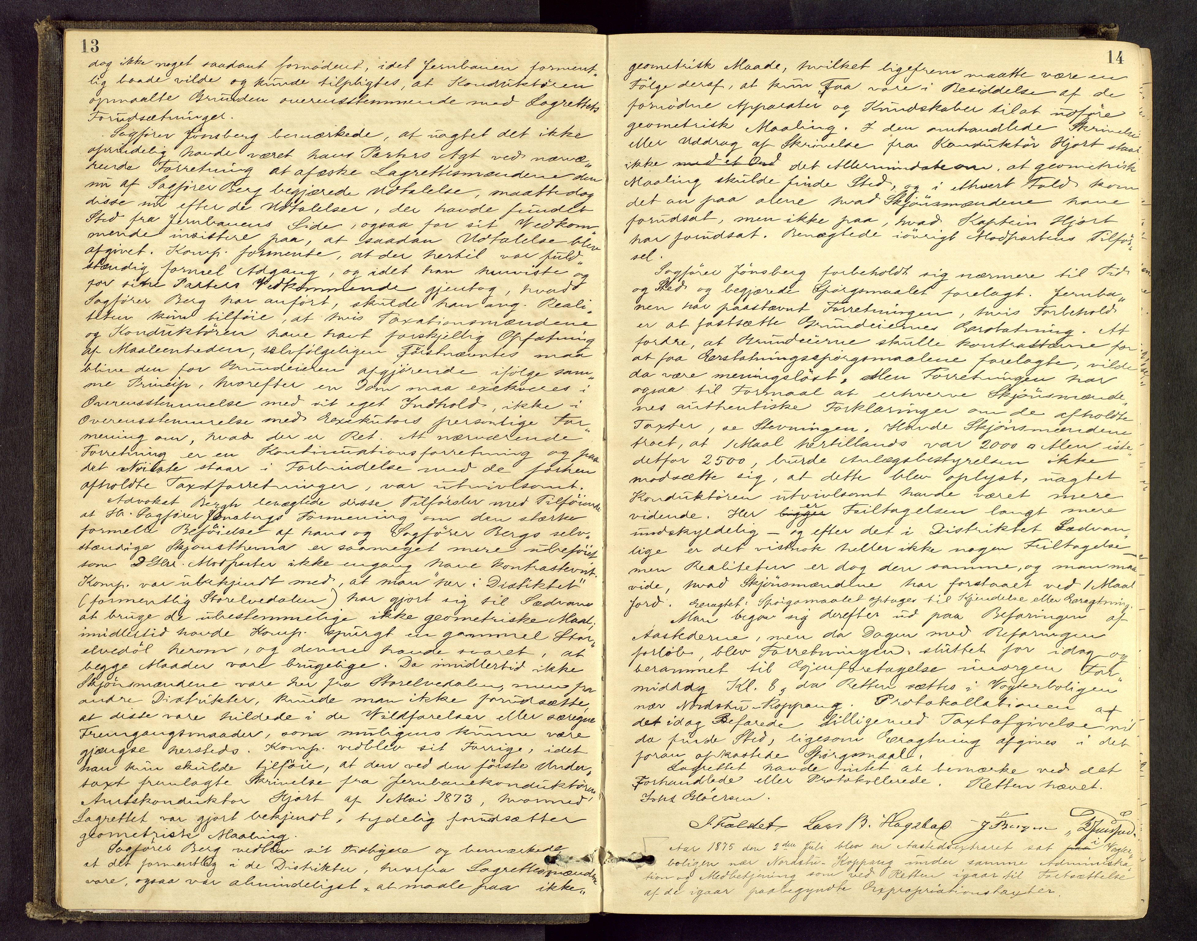 Sør-Østerdal sorenskriveri, AV/SAH-TING-018/G/Gc/L0012: Ekstrarettsprotokoll, 1875-1877, s. 13-14