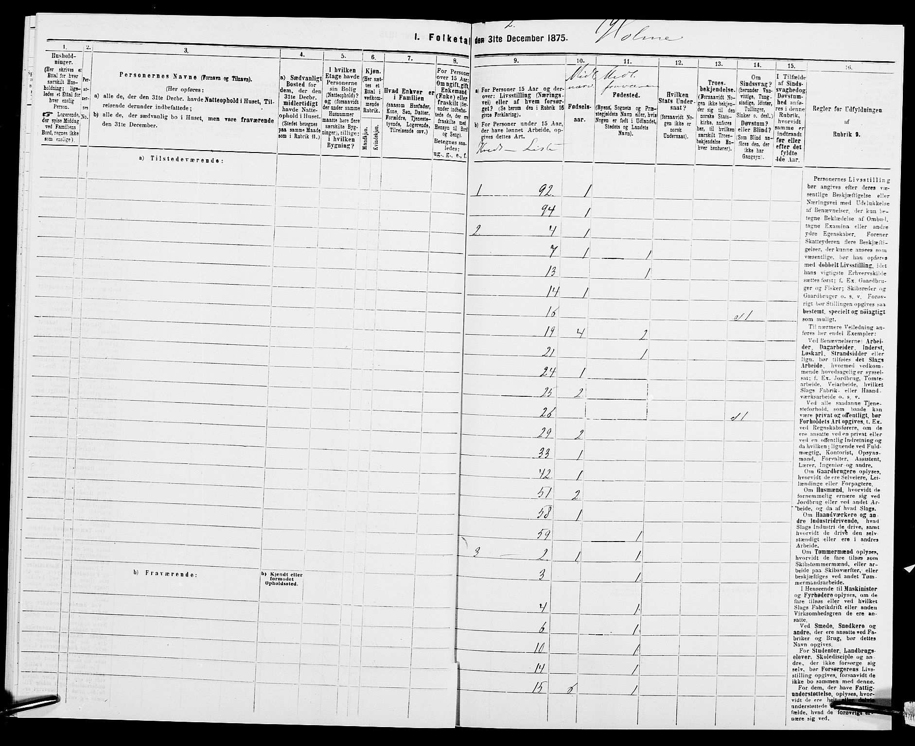 SAK, Folketelling 1875 for 1020P Holum prestegjeld, 1875, s. 42