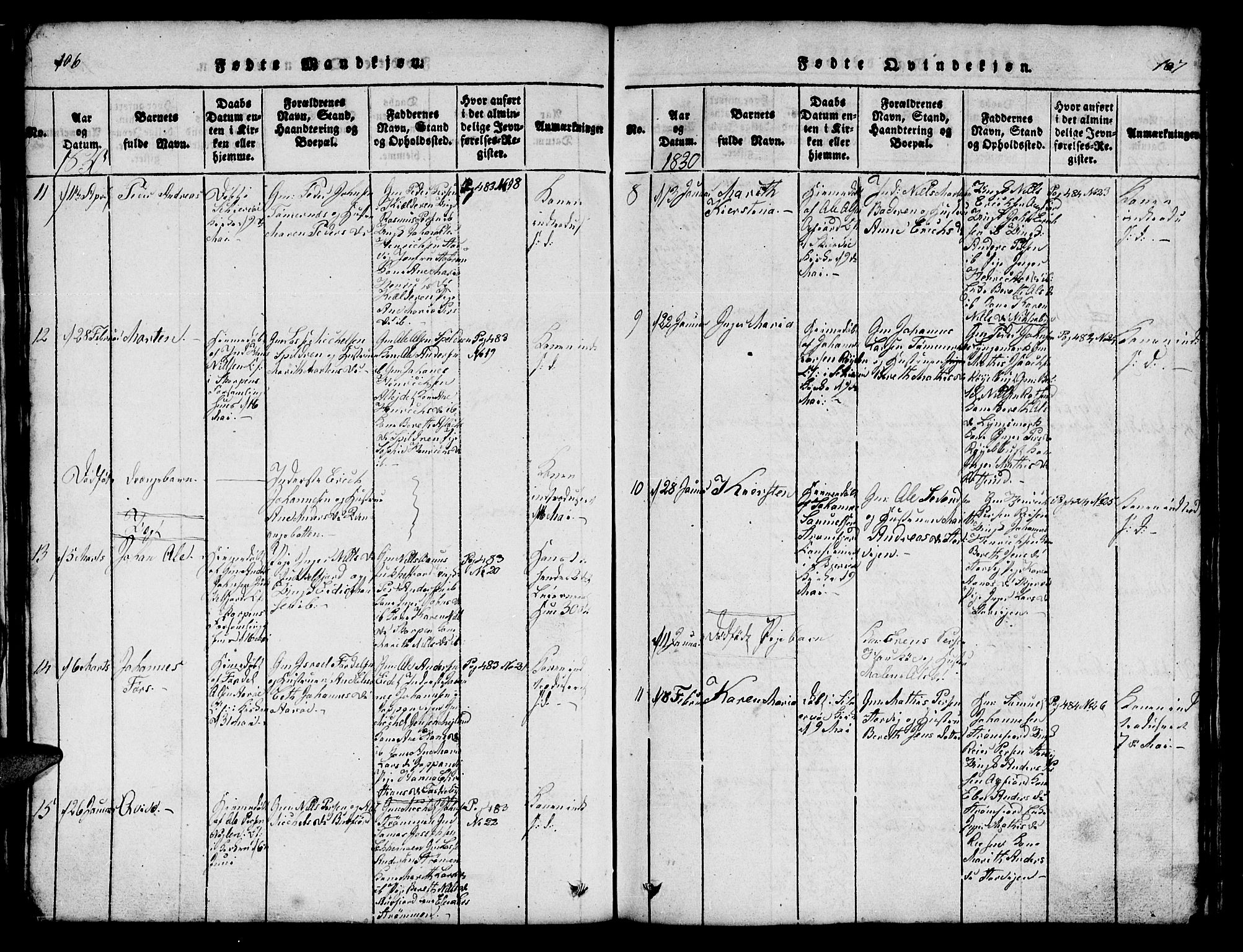 Skjervøy sokneprestkontor, AV/SATØ-S-1300/H/Ha/Hab/L0001klokker: Klokkerbok nr. 1, 1825-1838, s. 106-107