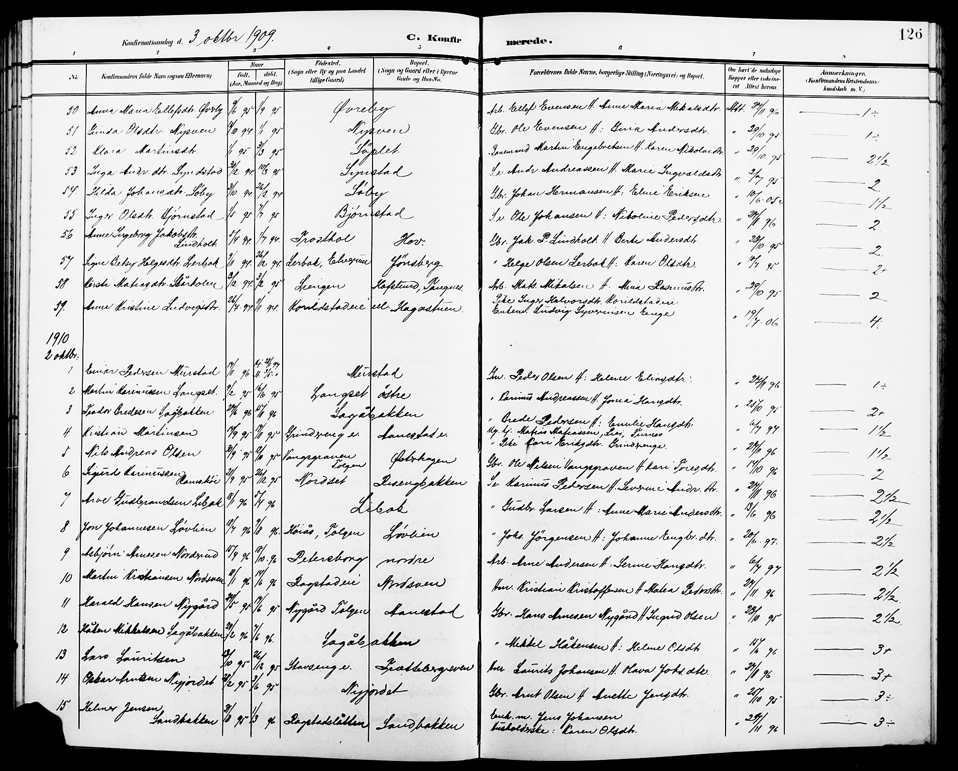 Løten prestekontor, AV/SAH-PREST-022/L/La/L0007: Klokkerbok nr. 7, 1910-1919, s. 126