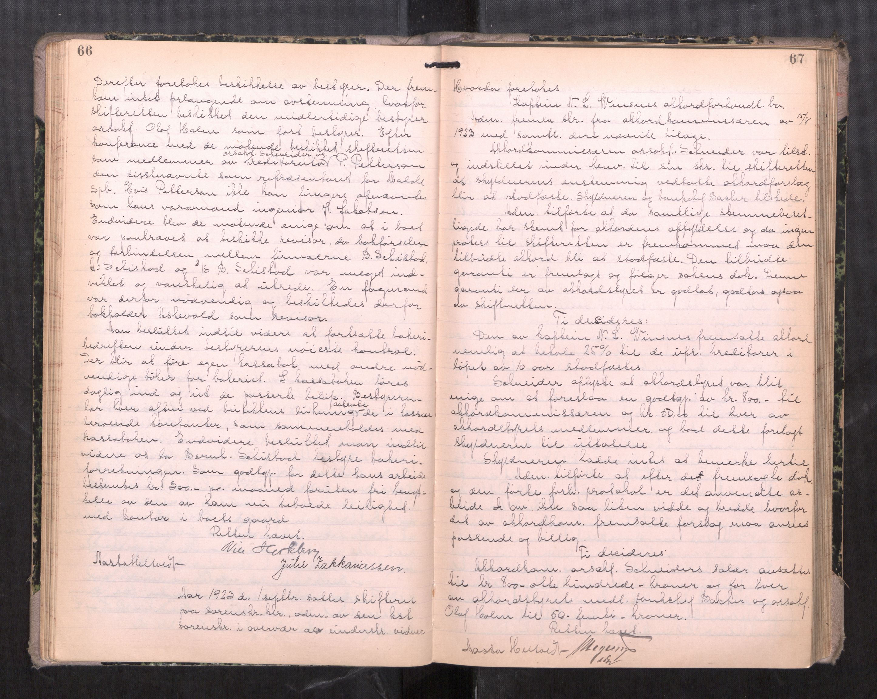 Romsdal sorenskriveri, AV/SAT-A-4149/1/3/3B/L0009: Skiftebehandlingsprotokoll, 1922-1928, s. 66-67