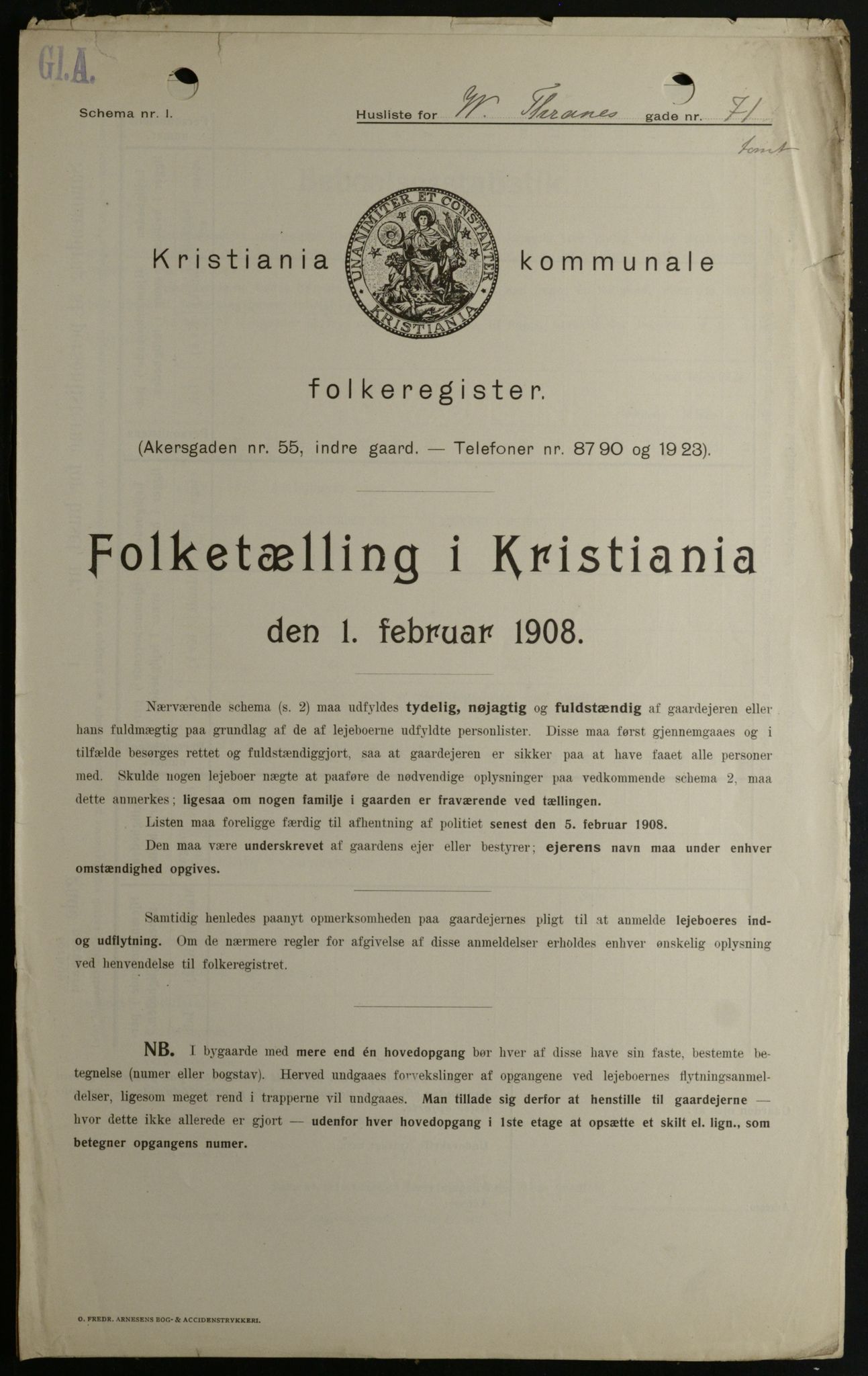 OBA, Kommunal folketelling 1.2.1908 for Kristiania kjøpstad, 1908, s. 114266