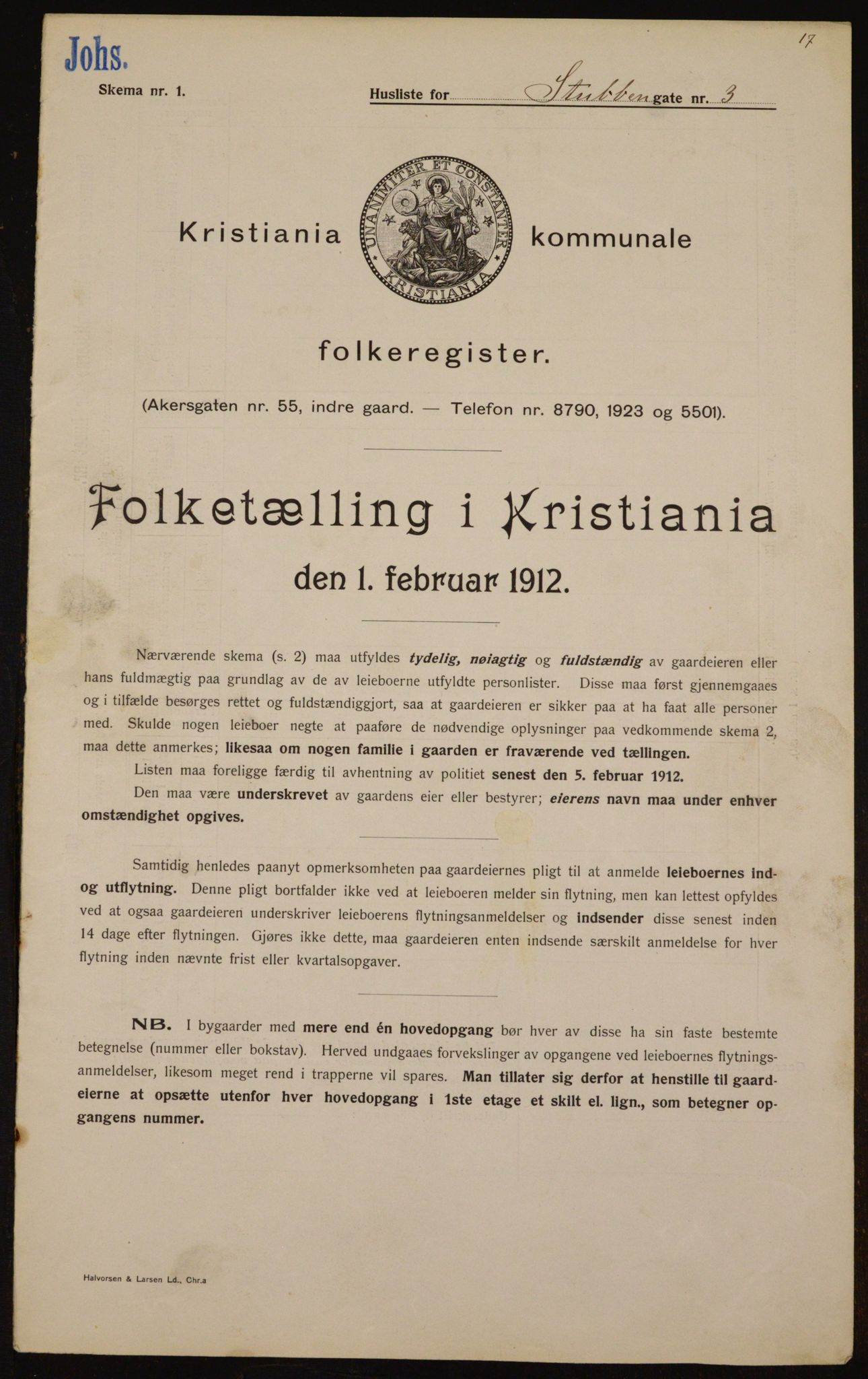 OBA, Kommunal folketelling 1.2.1912 for Kristiania, 1912, s. 104460