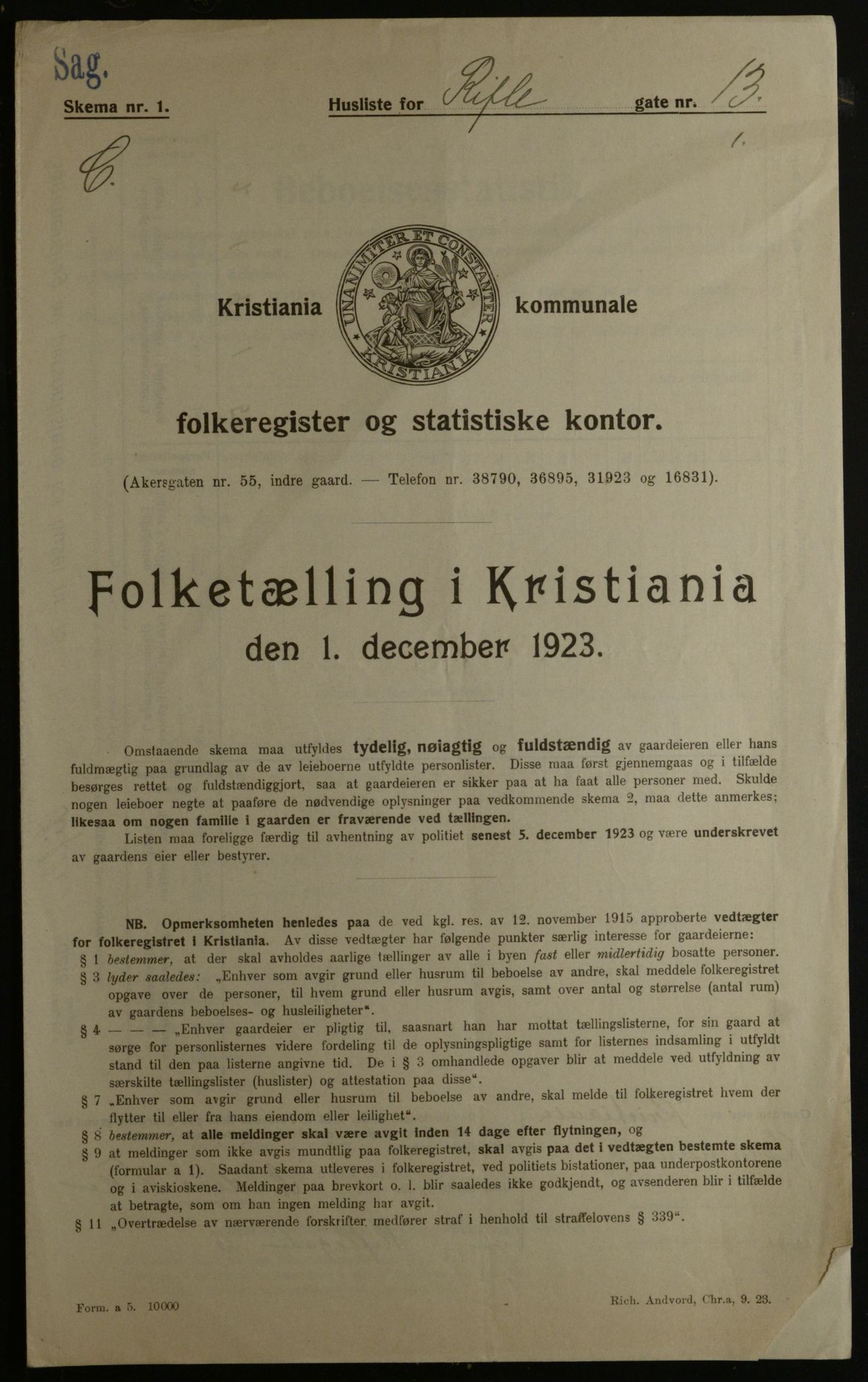 OBA, Kommunal folketelling 1.12.1923 for Kristiania, 1923, s. 91864