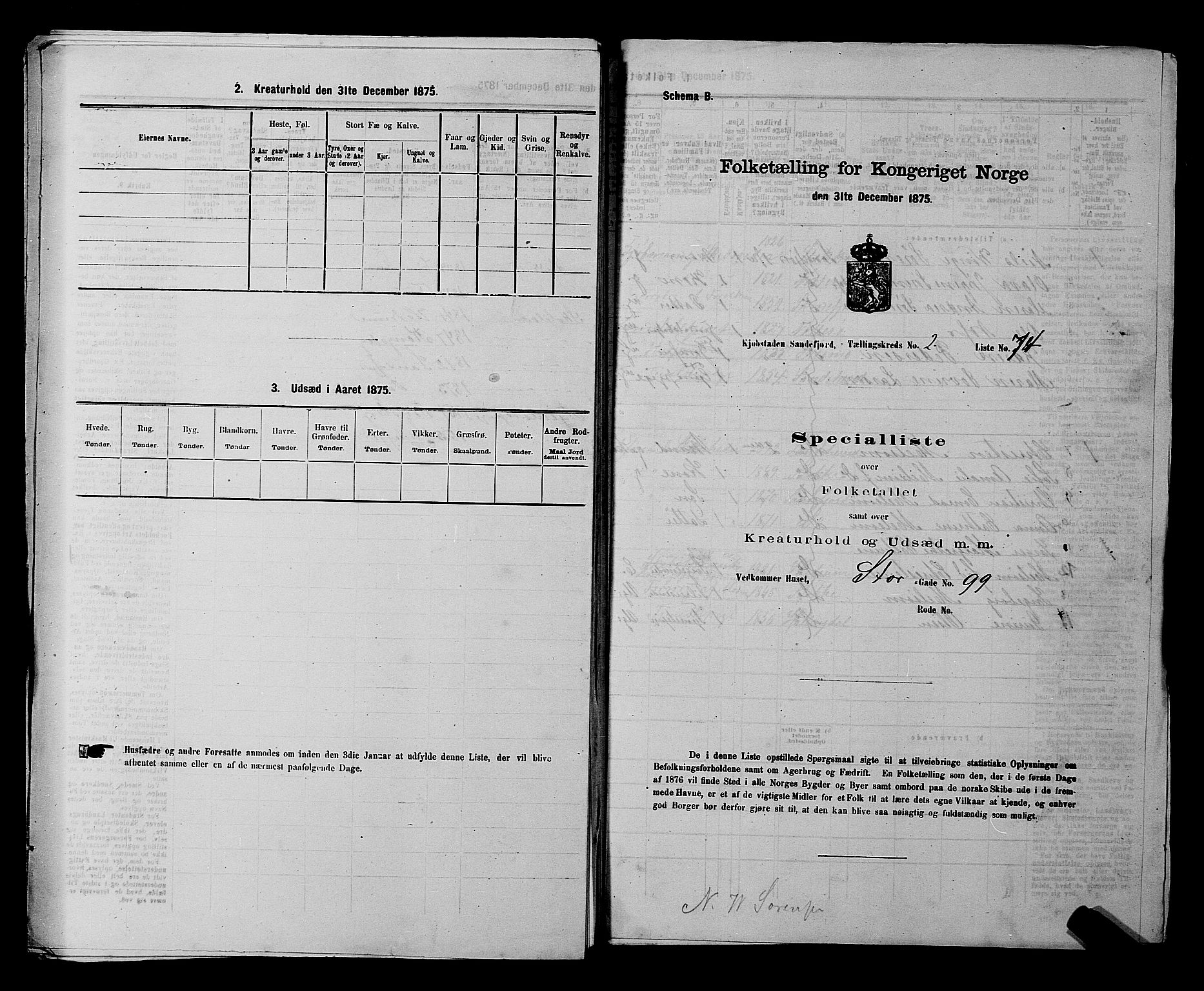 SAKO, Folketelling 1875 for 0706B Sandeherred prestegjeld, Sandefjord kjøpstad, 1875, s. 343