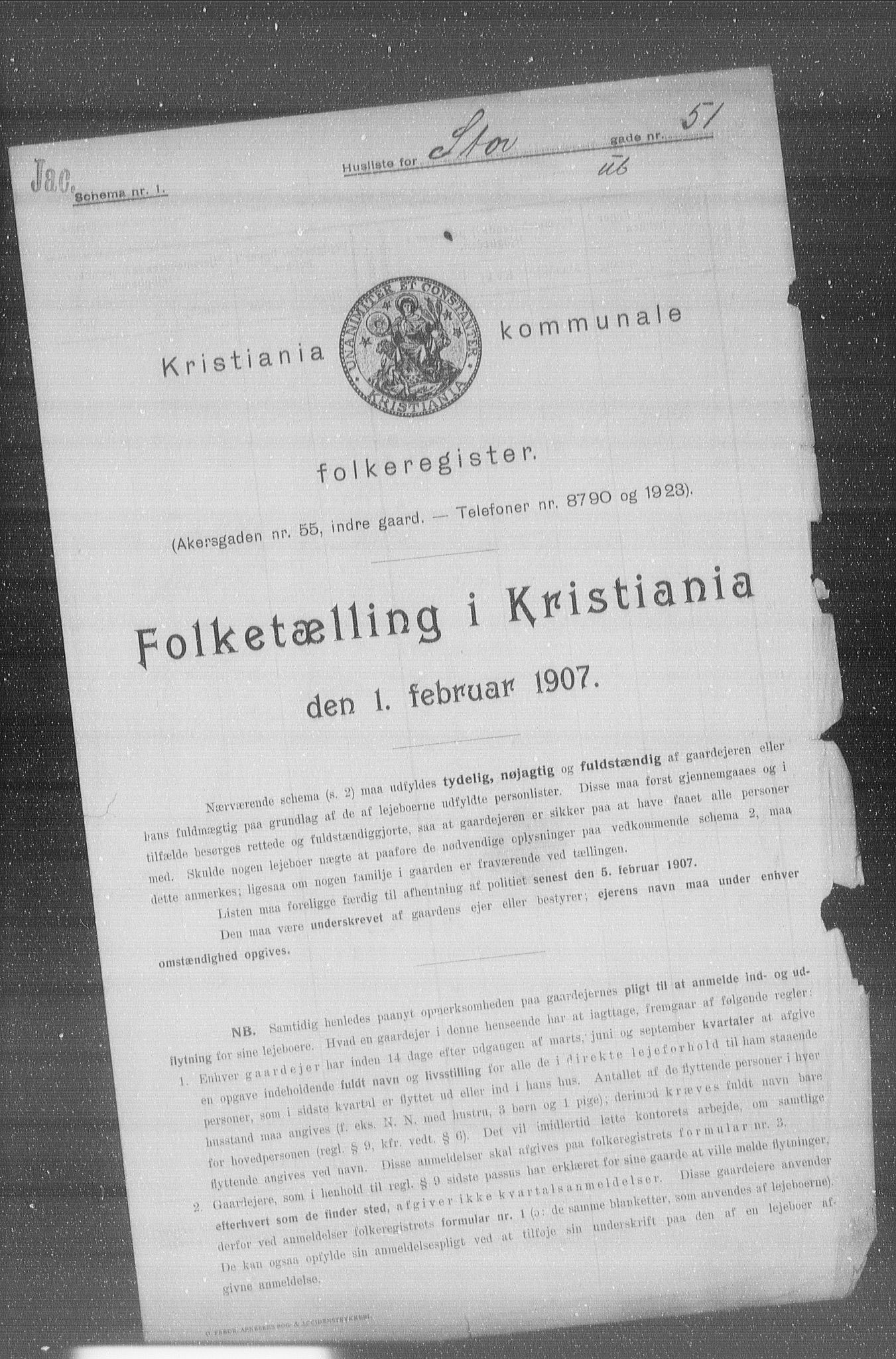 OBA, Kommunal folketelling 1.2.1907 for Kristiania kjøpstad, 1907, s. 52723