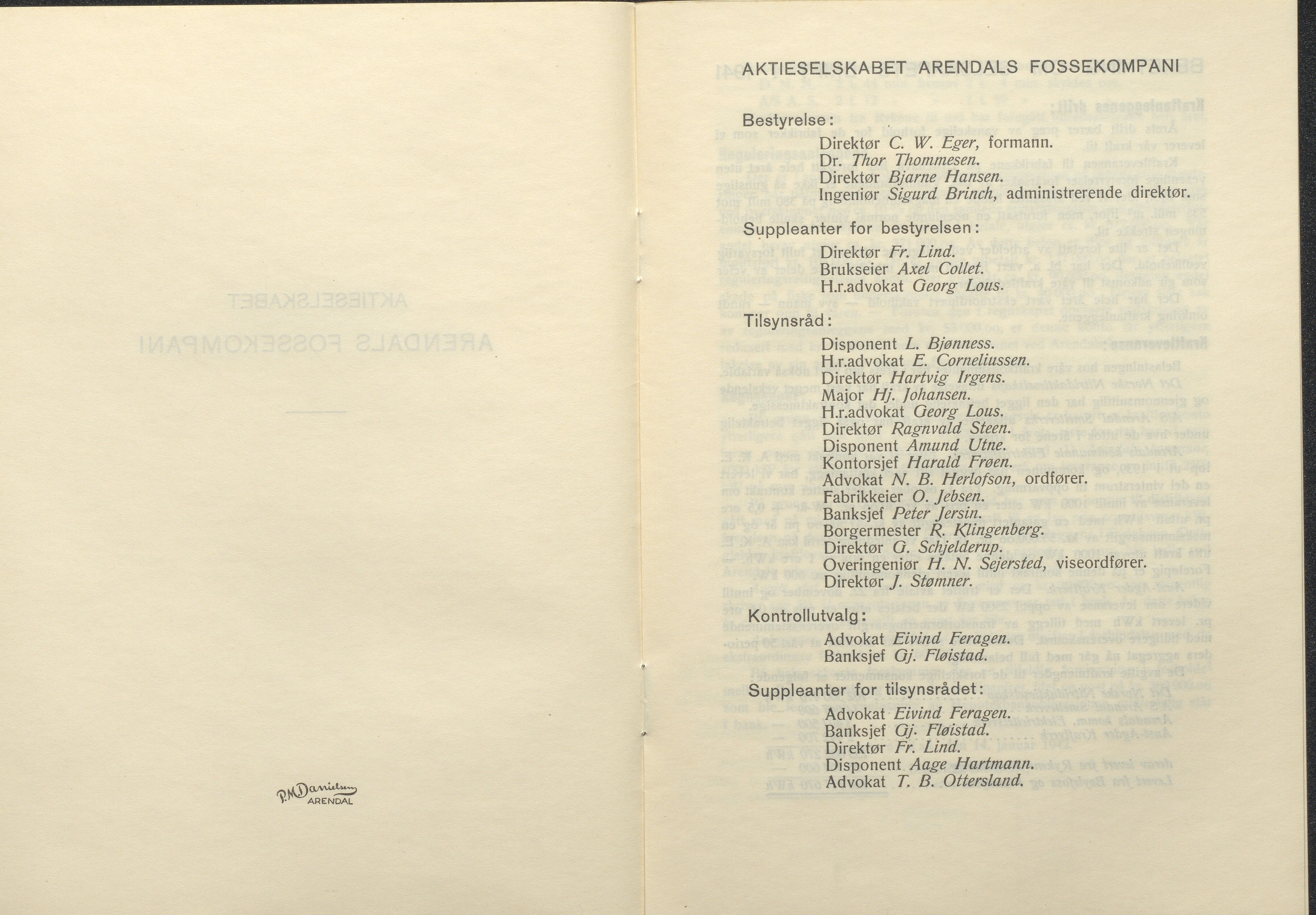 Arendals Fossekompani, AAKS/PA-2413/X/X01/L0001/0010: Beretninger, regnskap, balansekonto, gevinst- og tapskonto / Årsberetning og regnskap 1936 - 1942, 1936-1942