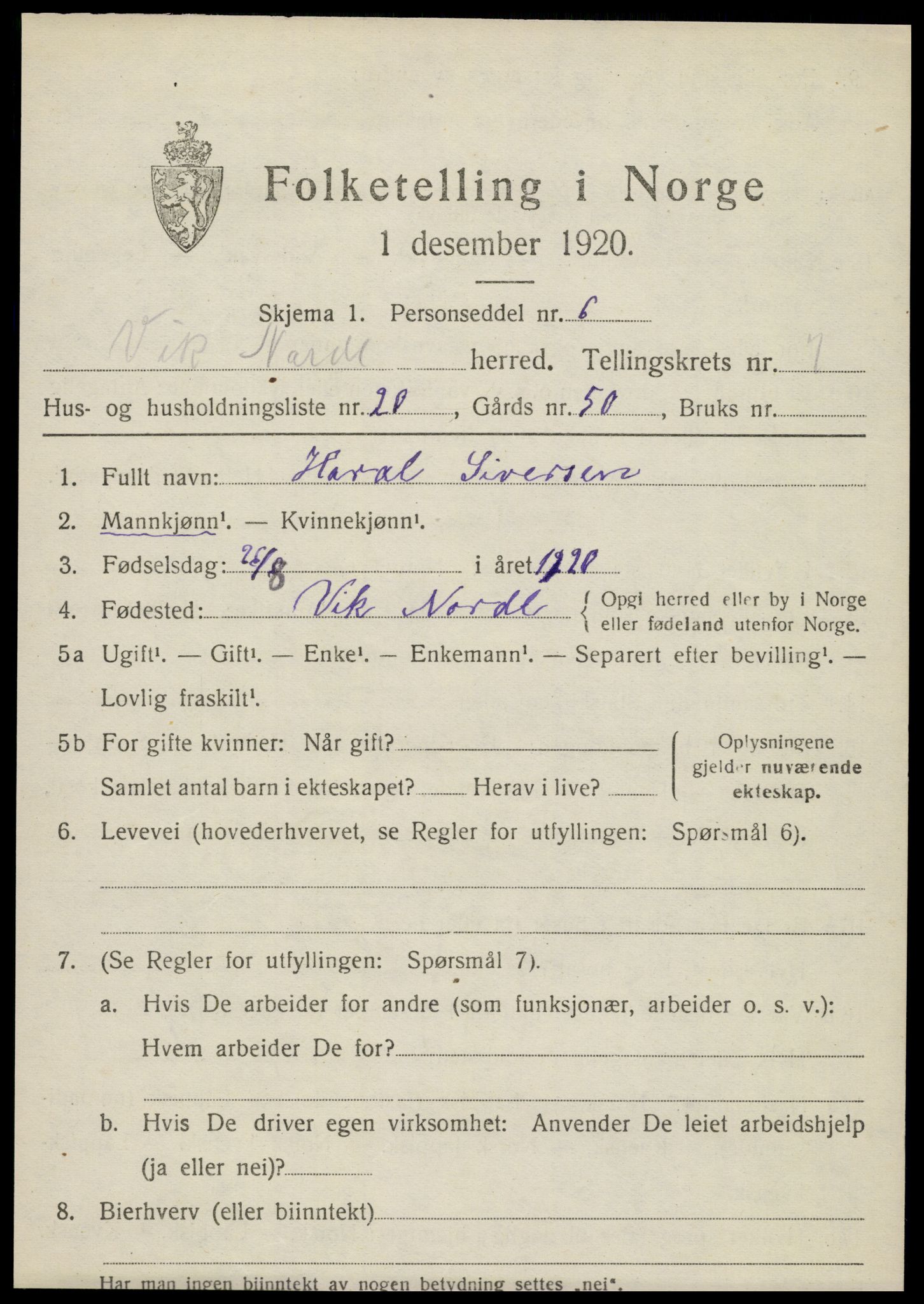 SAT, Folketelling 1920 for 1812 Vik herred, 1920, s. 4685